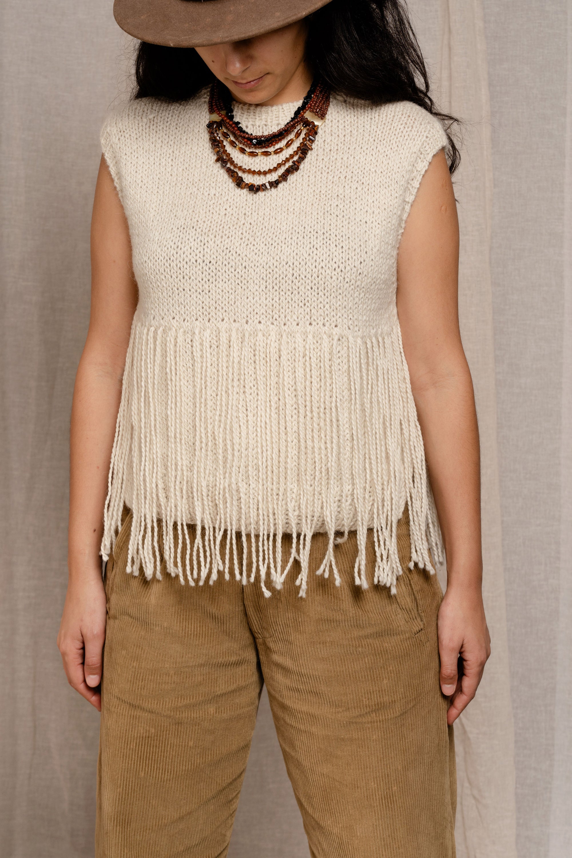 Hand Knitted Celeste Vest, llama wool by Quechua artisans, Argentina