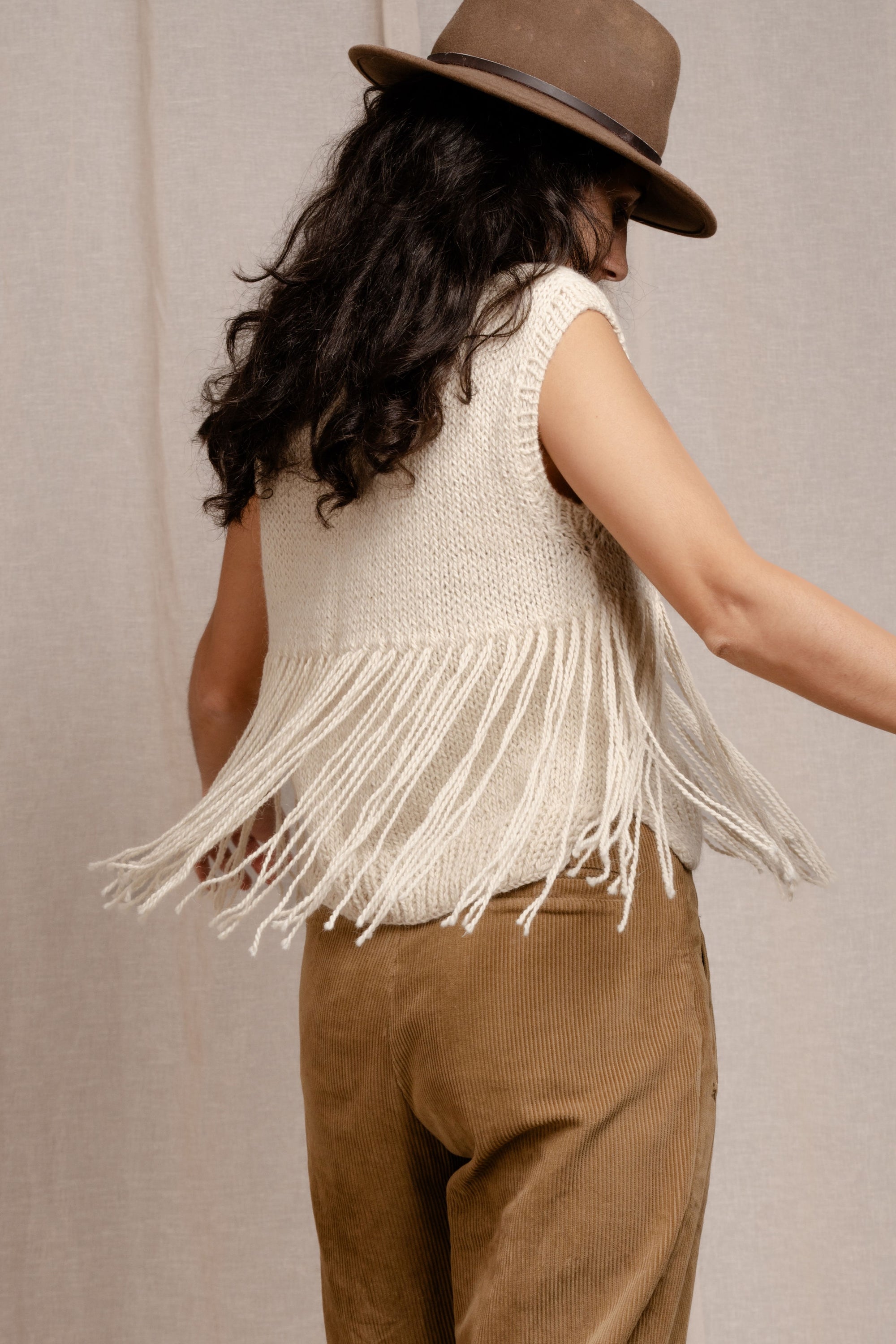 Hand Knitted Celeste Vest, llama wool by Quechua artisans, Argentina