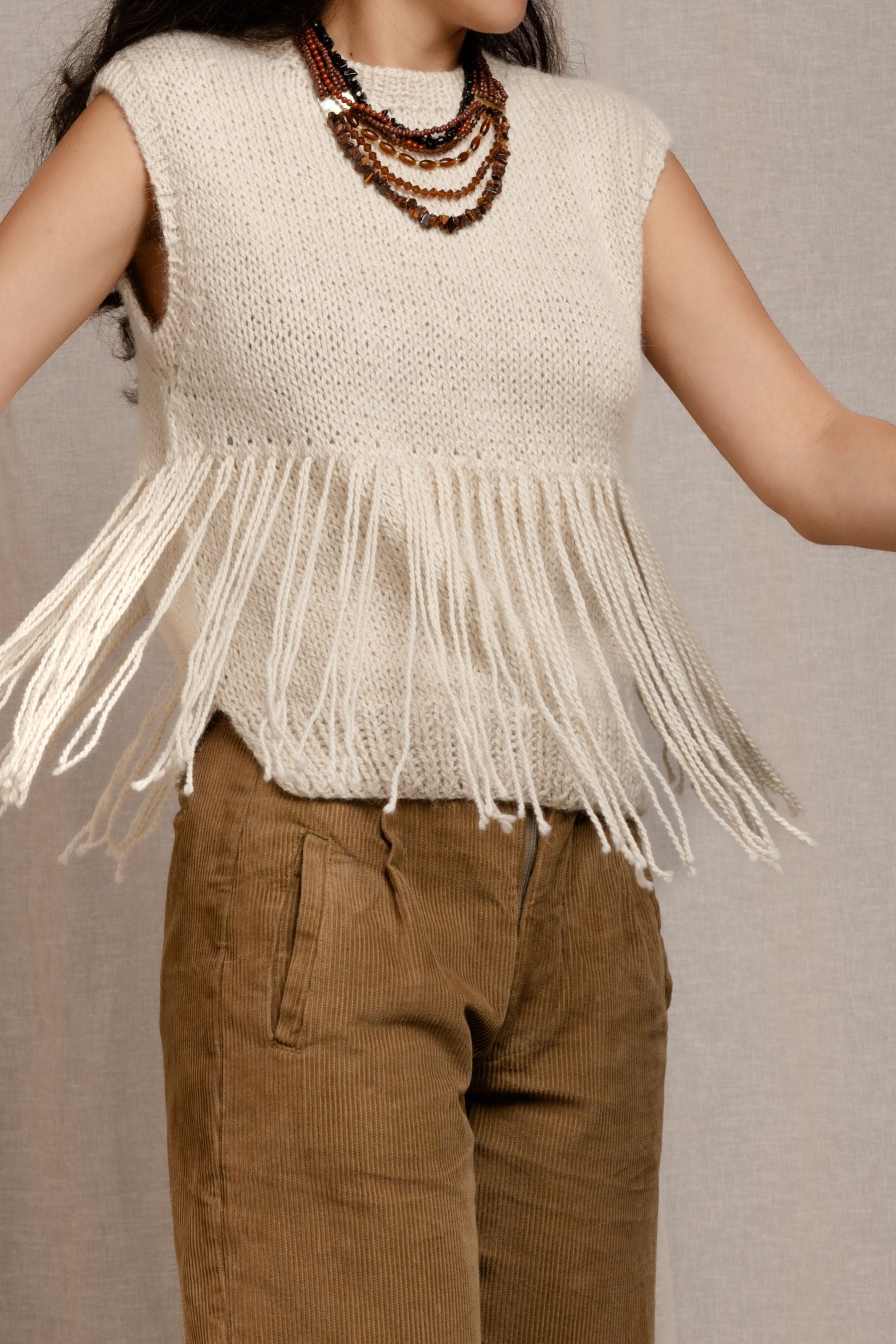 Hand Knitted Celeste Vest, llama wool by Quechua artisans, Argentina