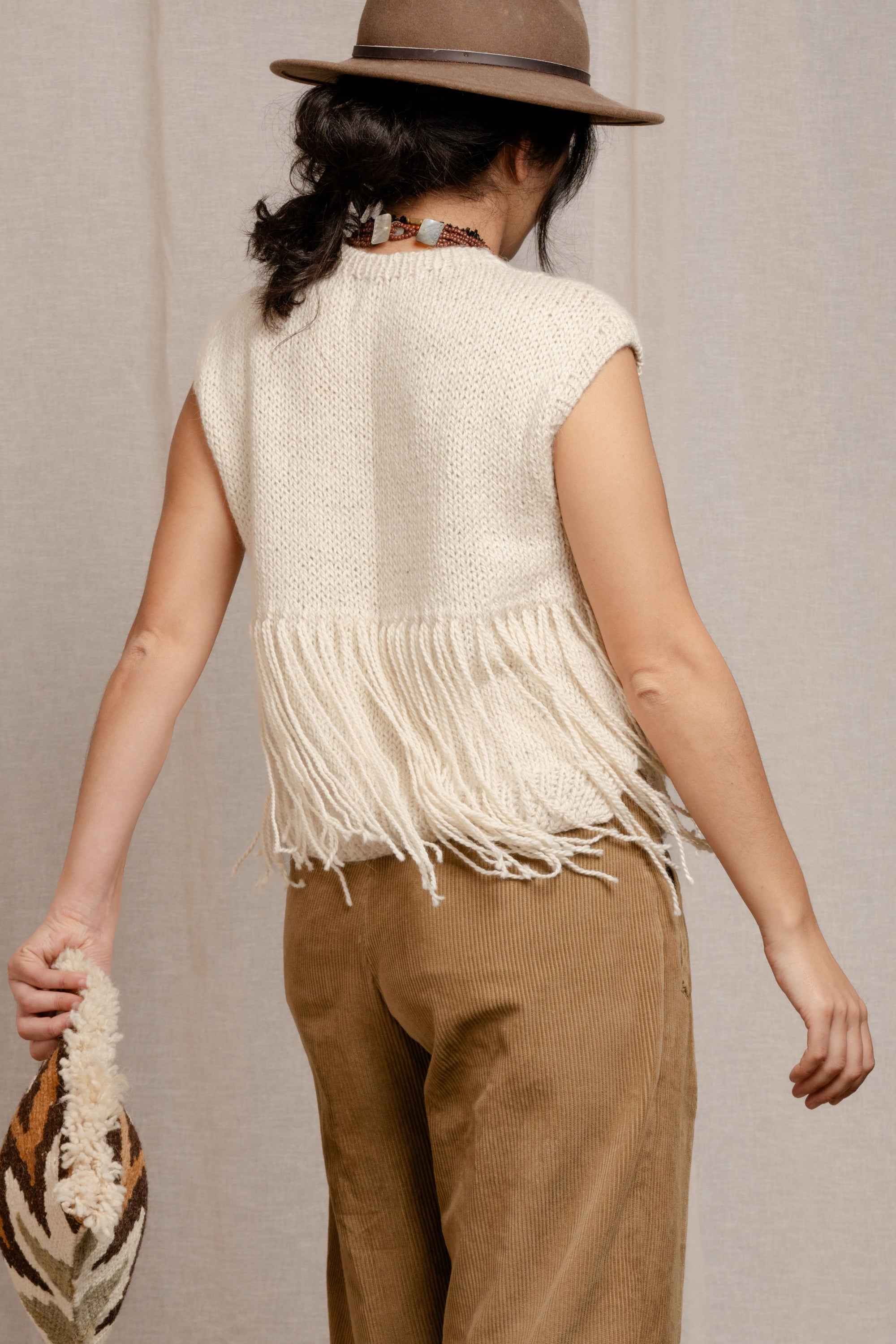 Hand Knitted Celeste Vest, llama wool by Quechua artisans, Argentina