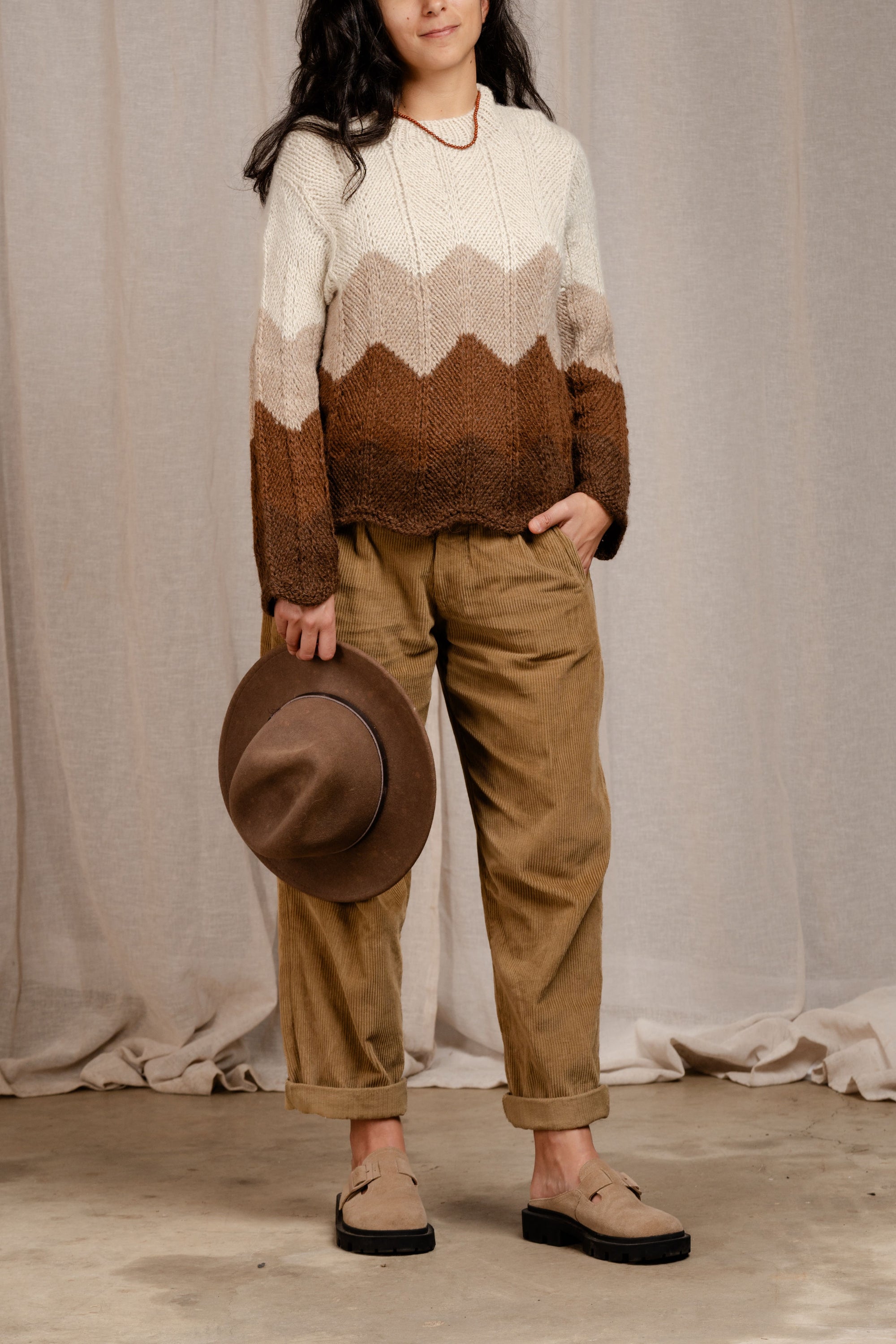 Hand Knitted Sierra Sweater, llama wool by Quechua artisans, Argentina