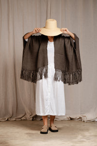 Llama Wool Mid Length Poncho | Dark Grey