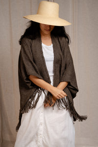 Llama Wool Mid Length Poncho | Dark Grey