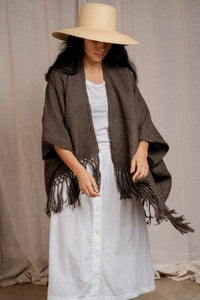 Llama Wool Mid Length Poncho | Dark Grey