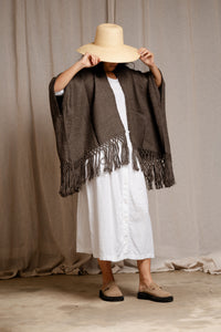 Llama Wool Mid Length Poncho | Dark Grey