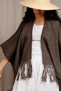 Llama Wool Mid Length Poncho | Dark Grey