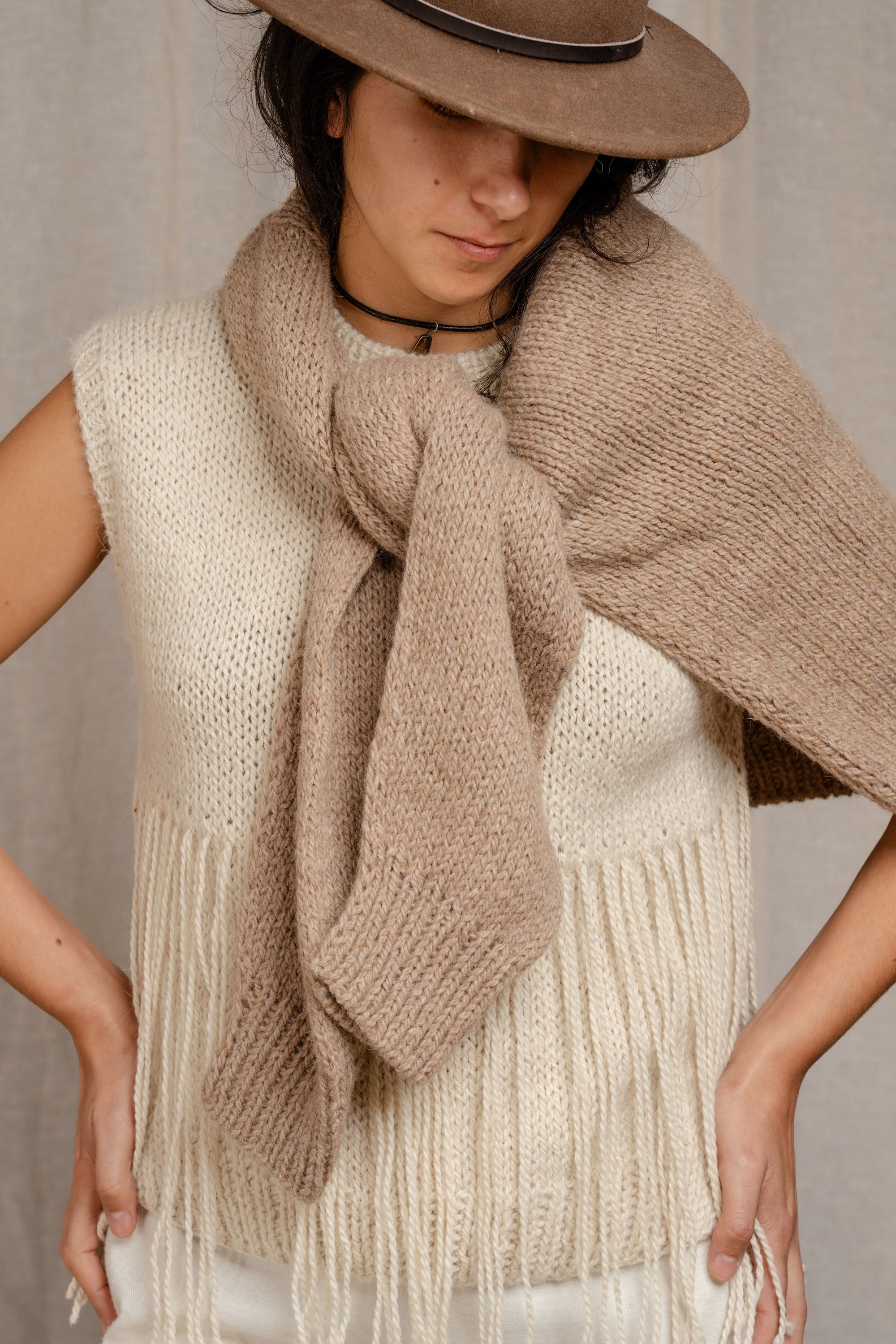 Hand Knitted Celeste Vest, llama wool by Quechua artisans, Argentina