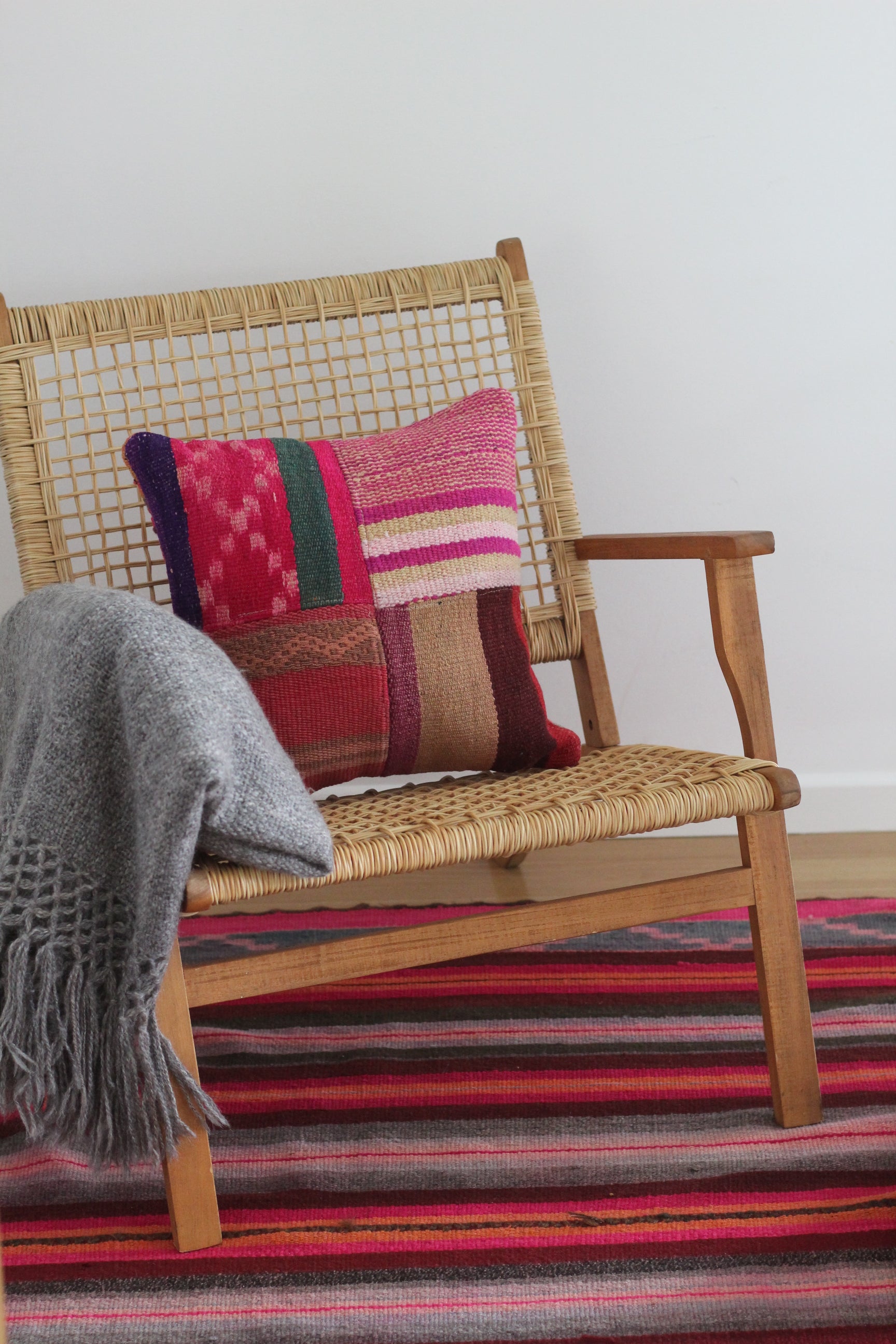 Patchwork Frazada Cushion #013, sheep wool patchwork from Peruvian Andes