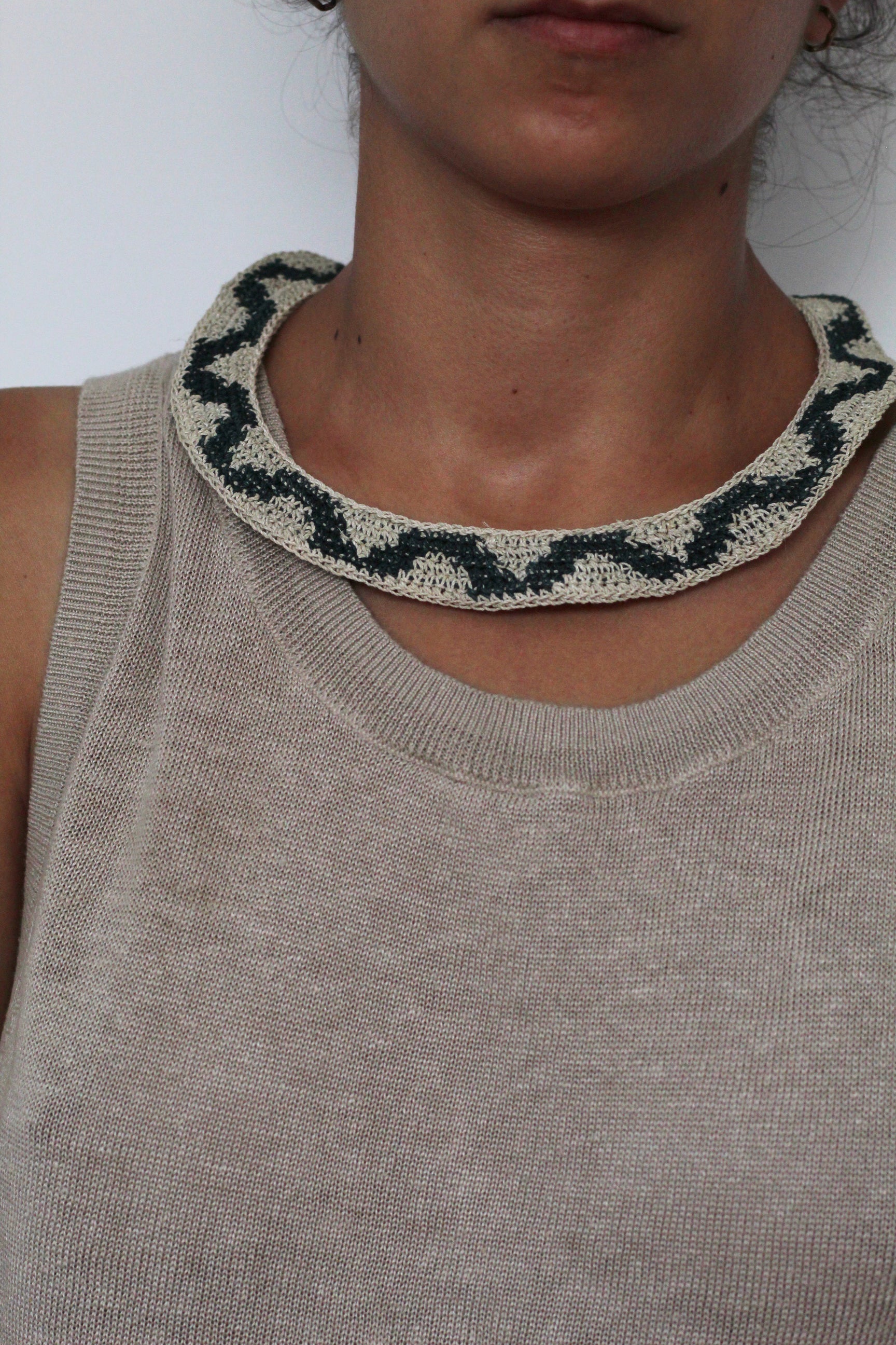 Necklace #098 Natural and Green, handwoven chaguar by Wichi artisans, Argentina