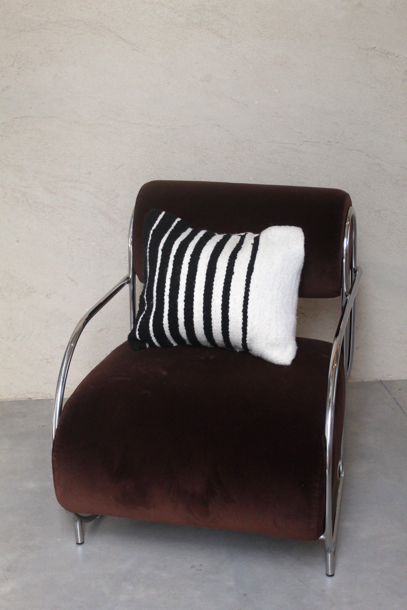 Wool Square Cushion Stripe Black and Natural, handwoven sheep wool, Argentina