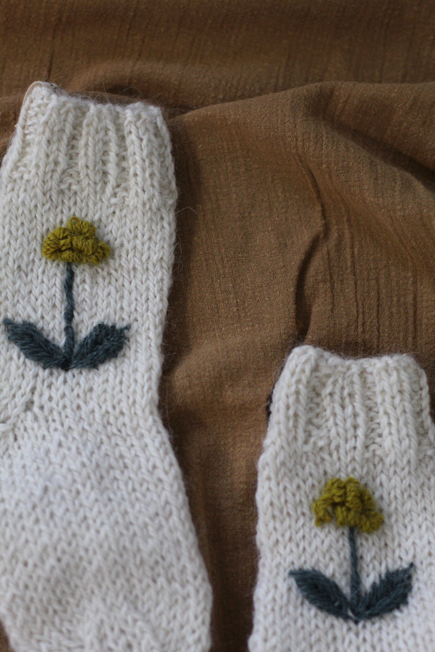 Toddler Socks Natural Hand Embroidered, llama wool, Argentina