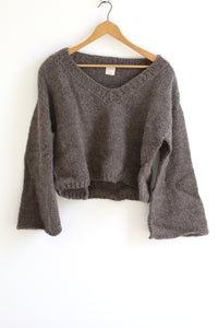 V- Neck Grey Cropped Sweater