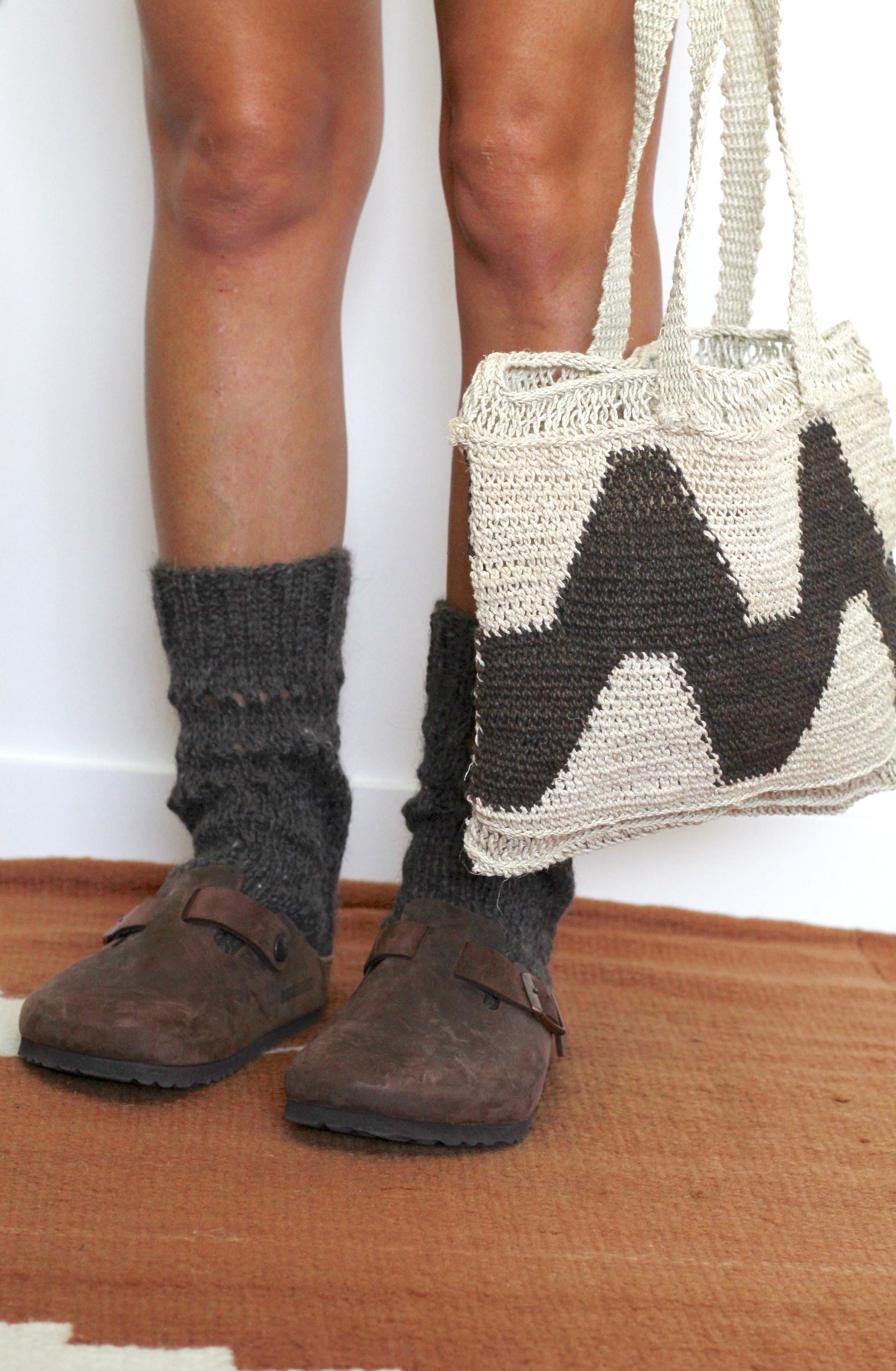 Hand Knitted Socks Dark Grey, llama wool, Argentina