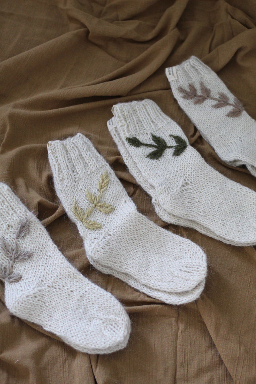 Kids Socks | Natural & Sand | Hand embroidered