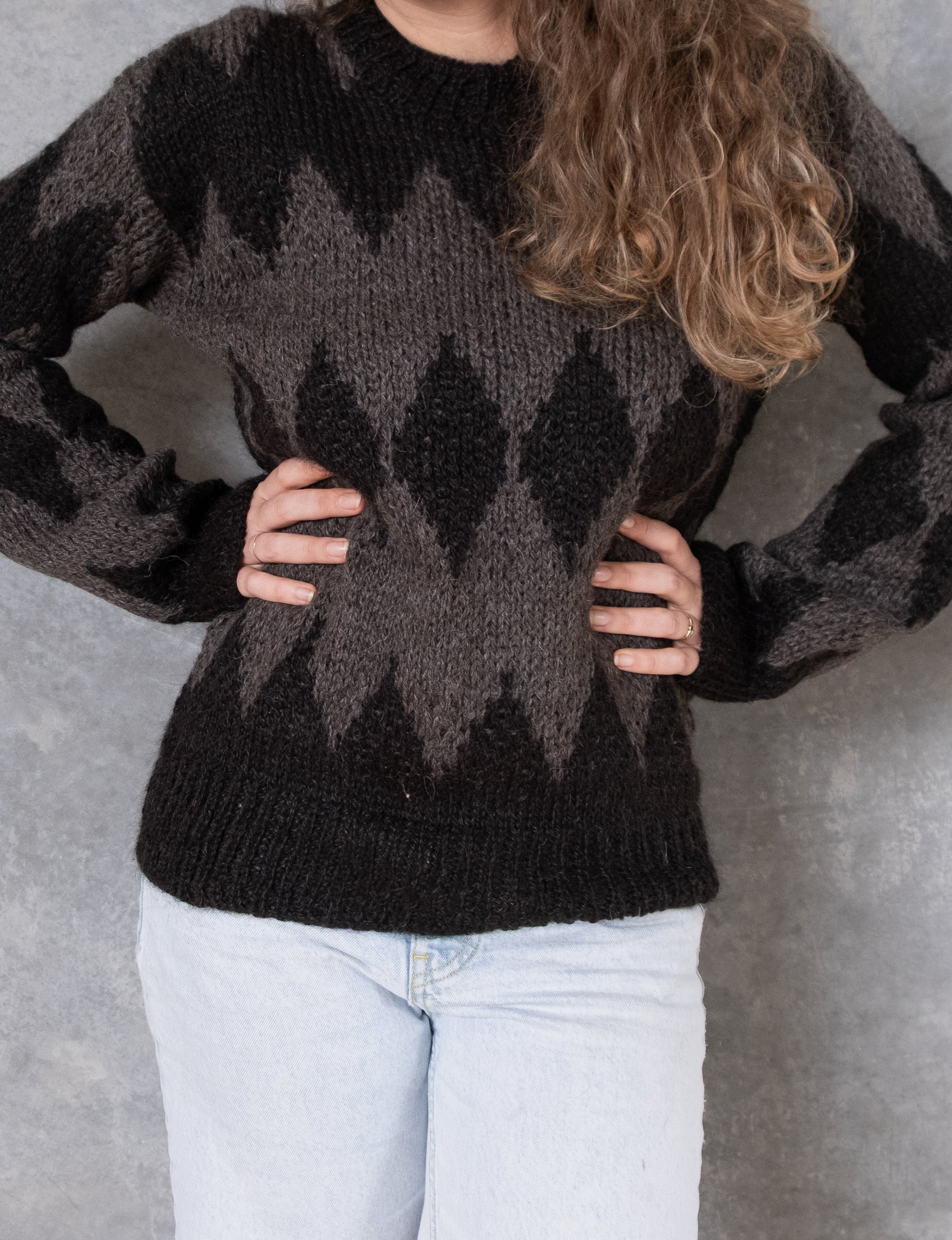 Hand Knitted Grey &amp; Black Sweater