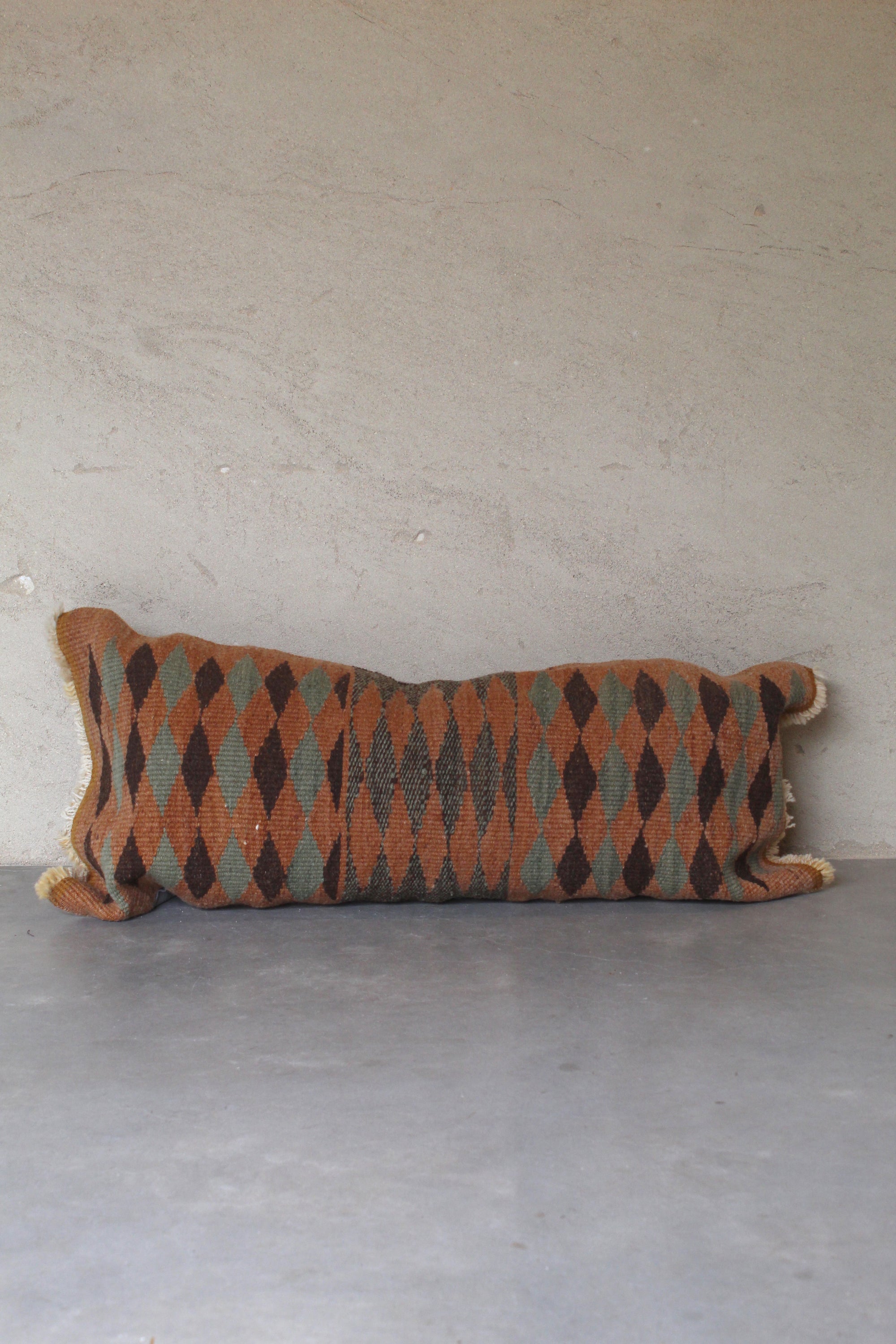 Qom XL Lumbar Cushion #034, handwoven sheep wool by Qom artisans, Argentina