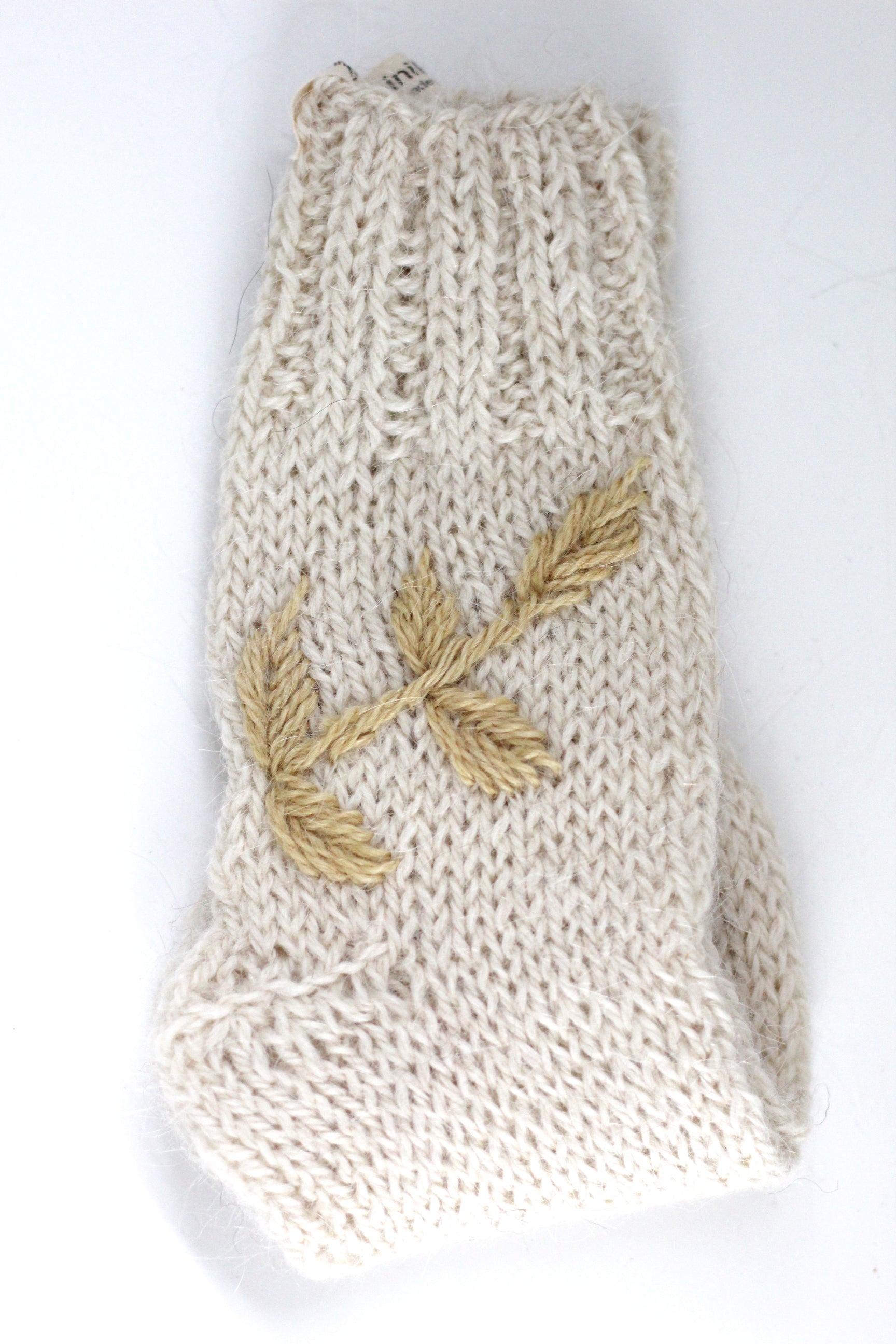 Kids Socks Natural and Sand Hand Embroidered, llama wool, Argentina