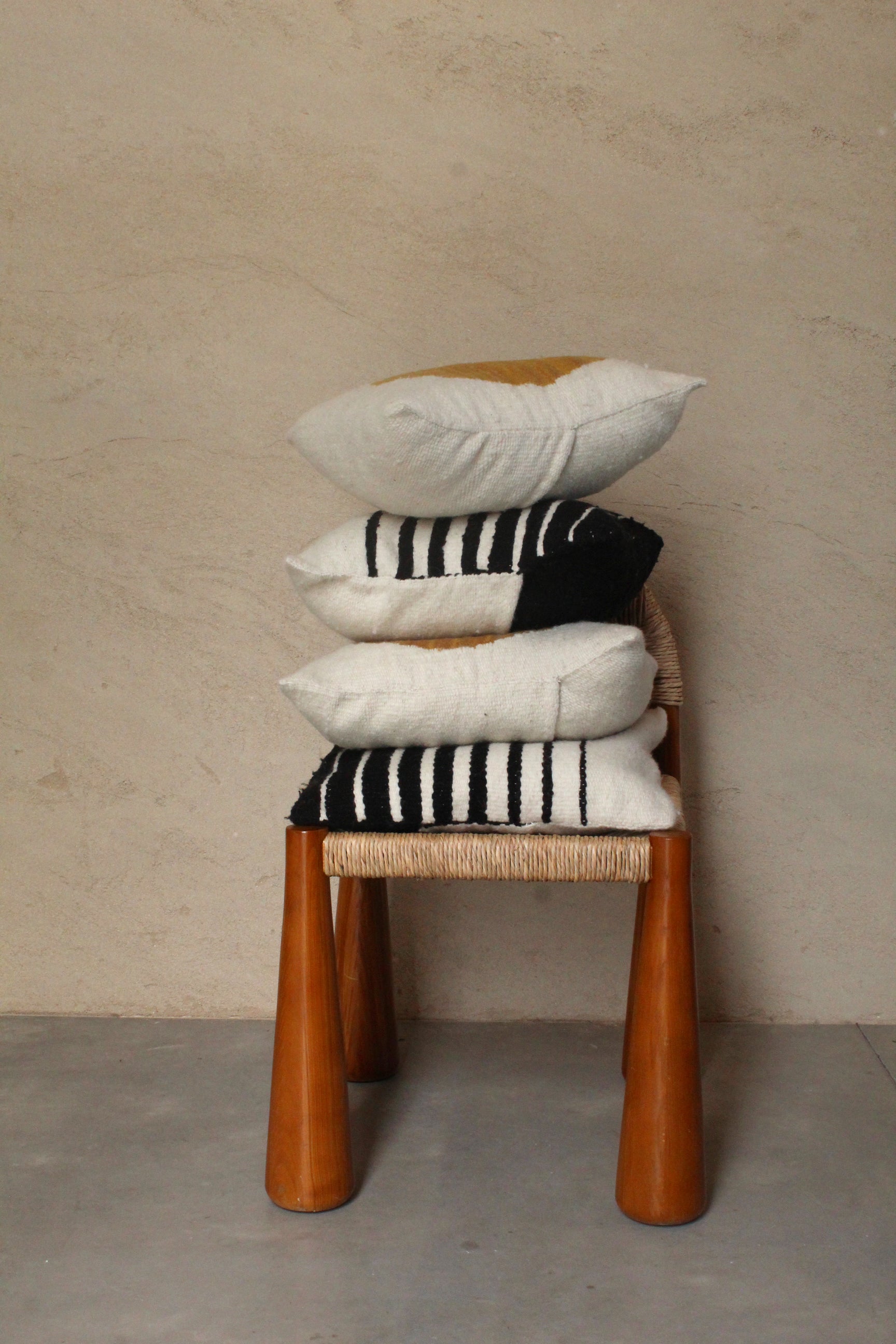 Wool Square Cushion Stripe Black and Natural, handwoven sheep wool, Argentina