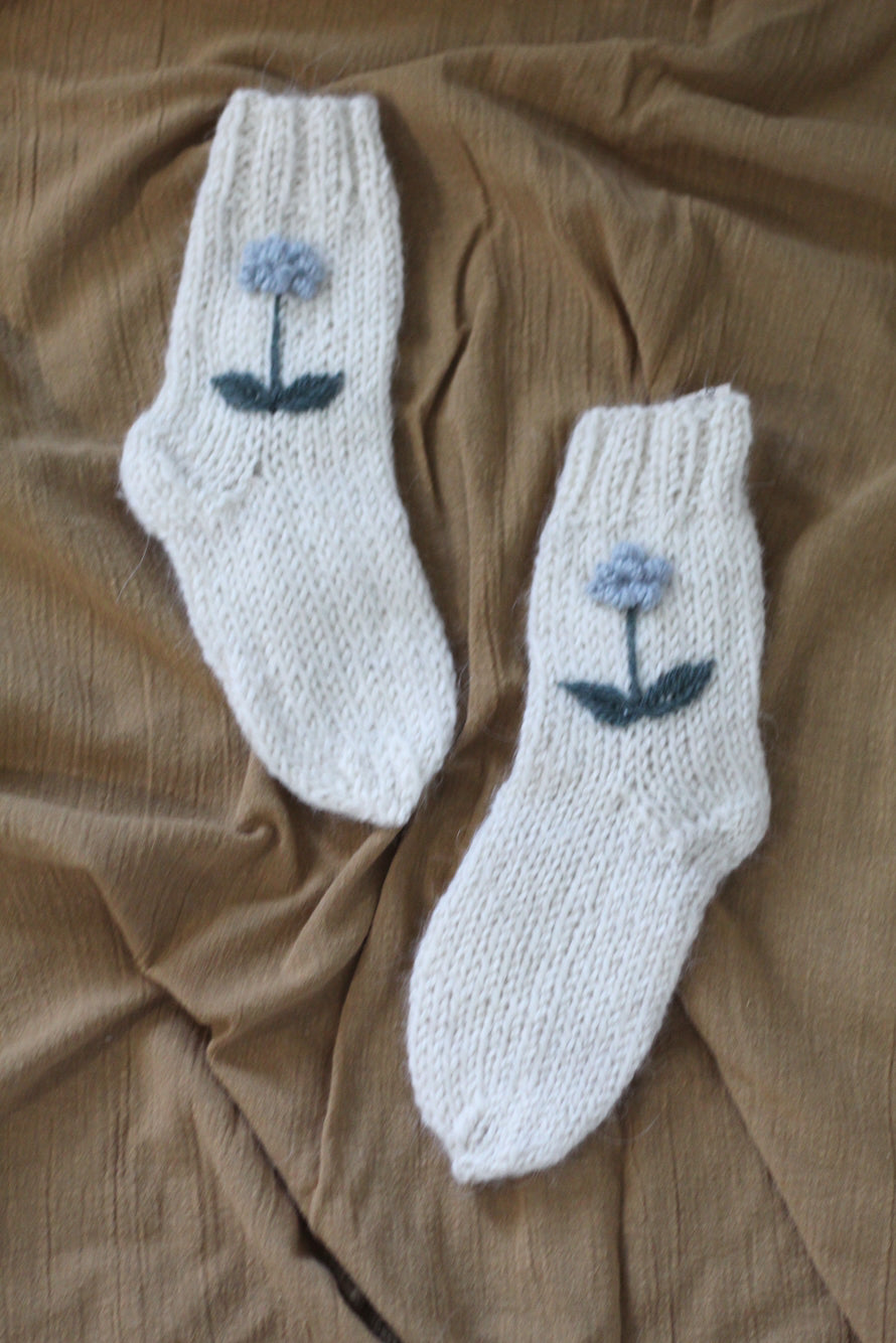Toddler Socks Natural Hand Embroidered, llama wool, Argentina