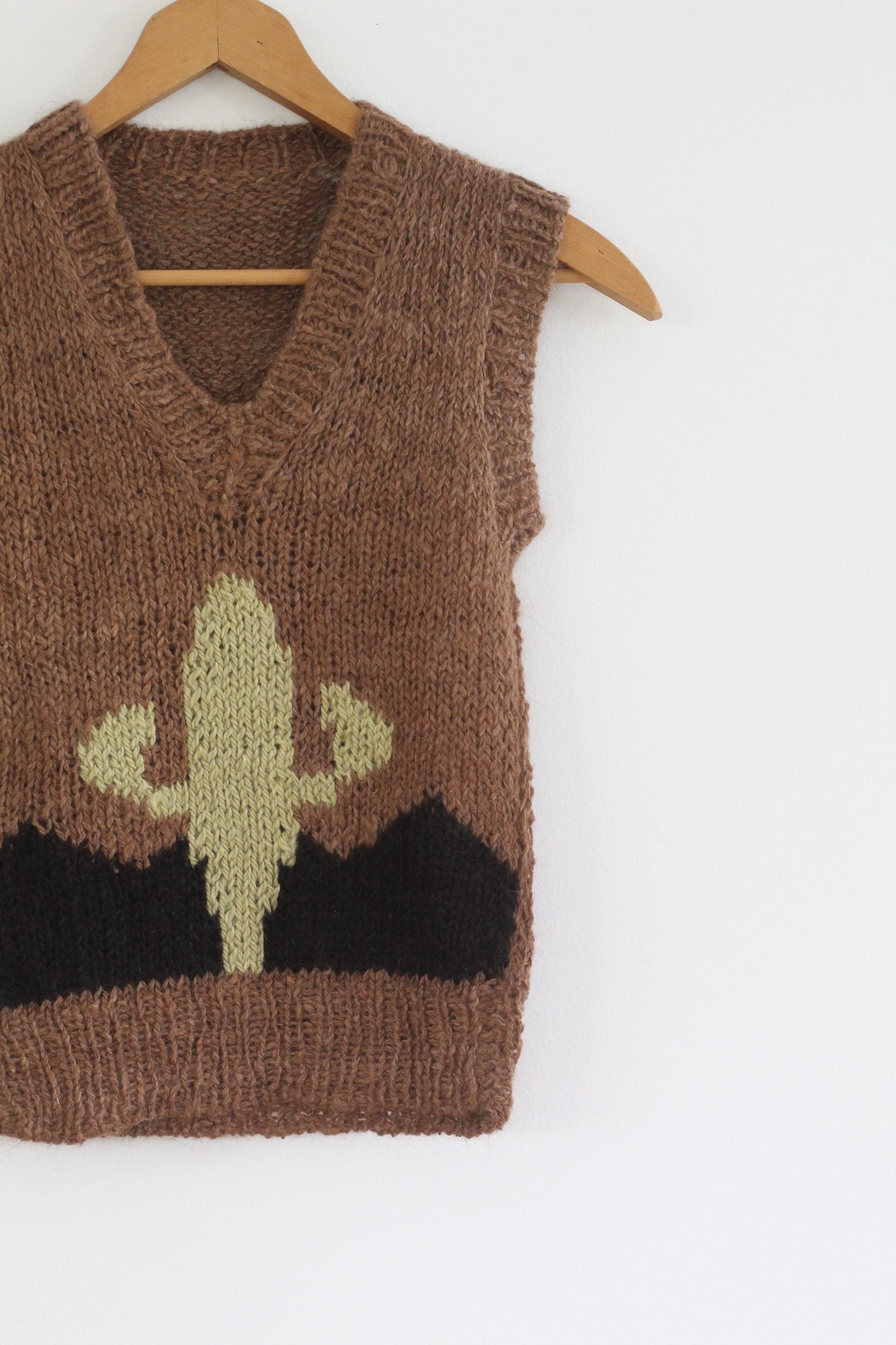 Hand Knitted Green Cactus Vest, llama wool, Argentina