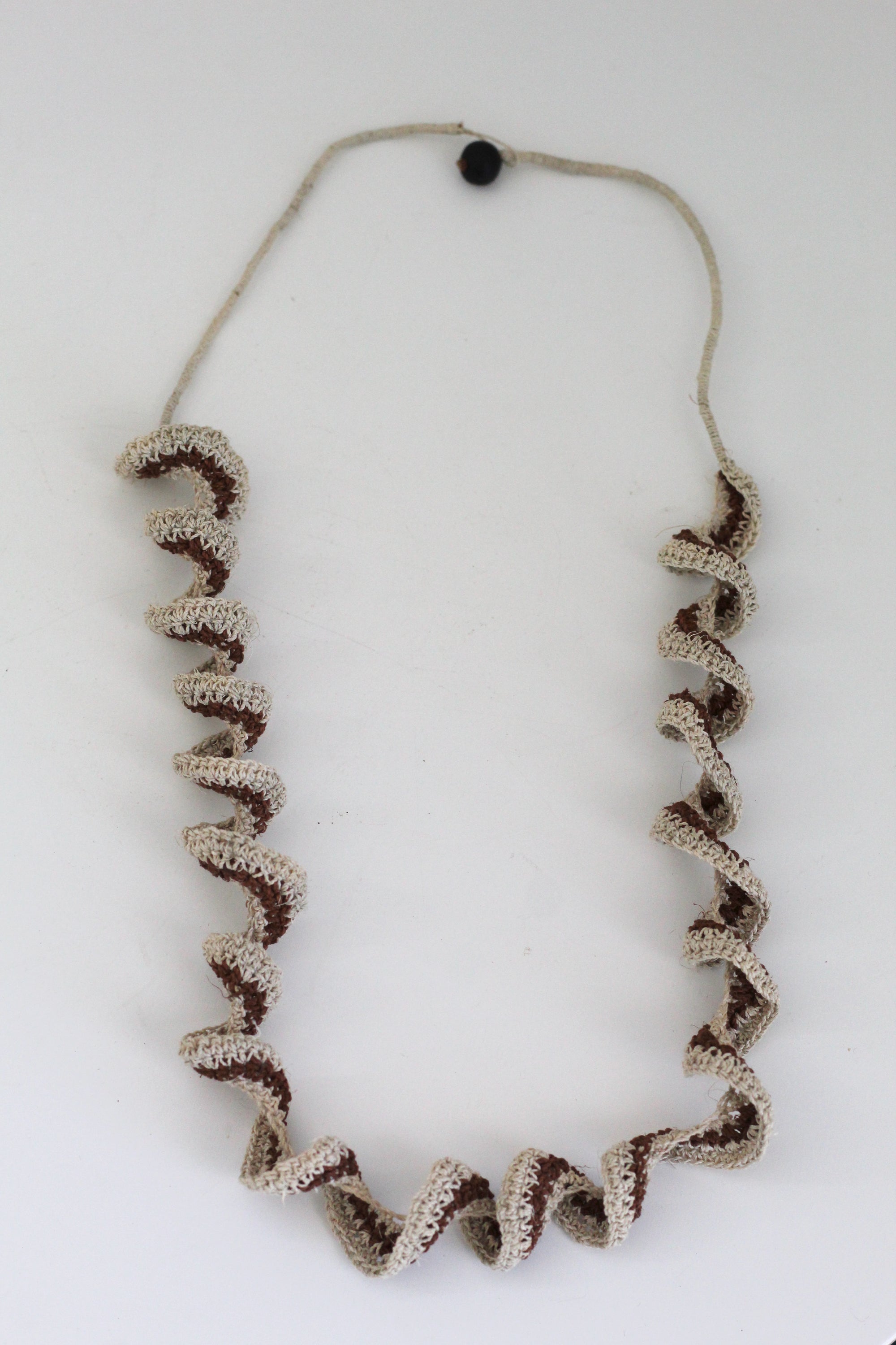 Necklace #060 Natural and Maroon, handwoven chaguar by Wichi artisans, Argentina