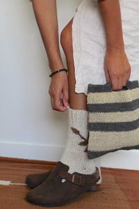 Chaussettes tricotées à la main | Naturel &amp; Chocolat Brodé à la main