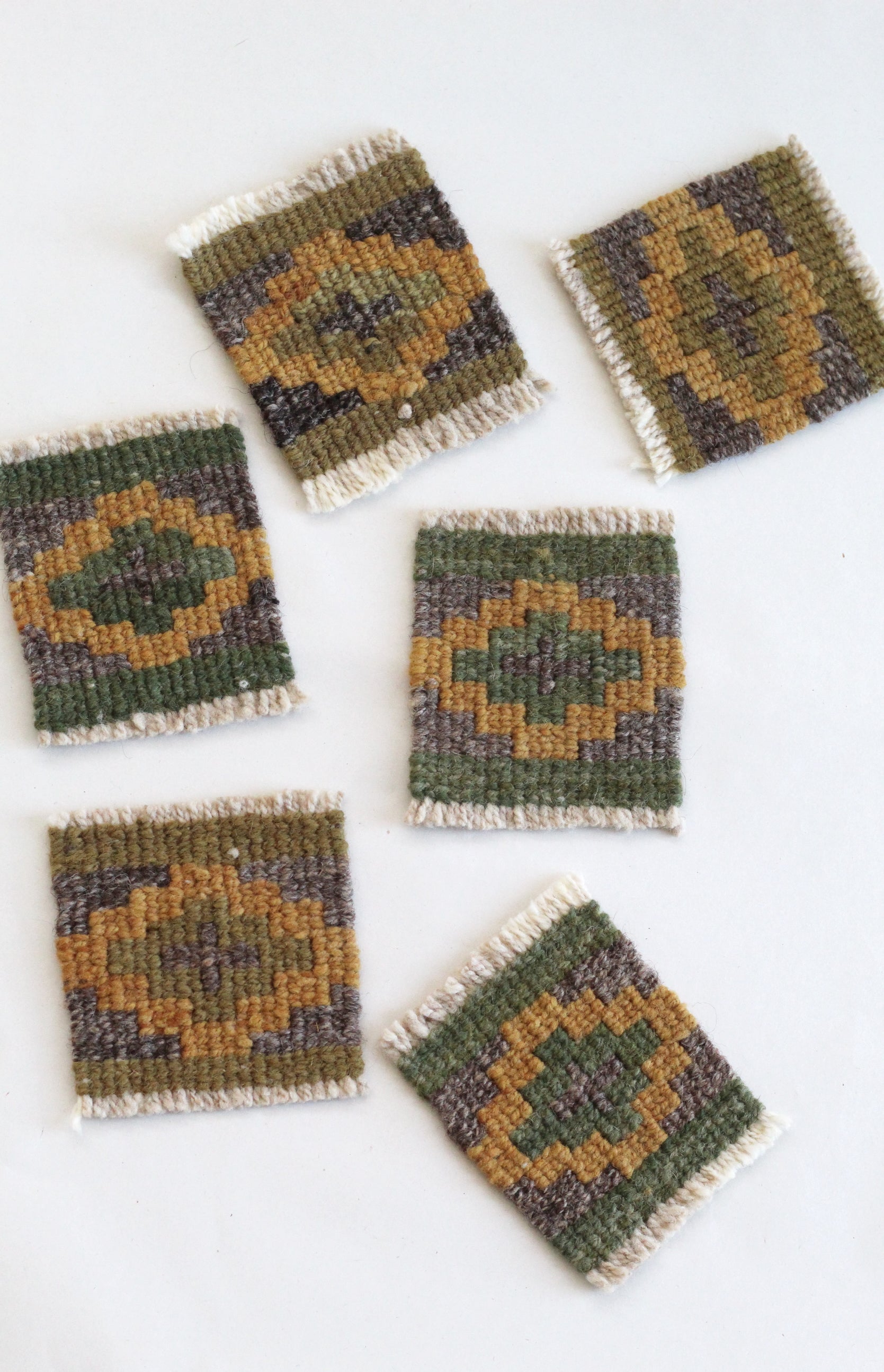 Qom Coasters Set of Six, hand-loomed sheep wool by Qom artisans, Argentina