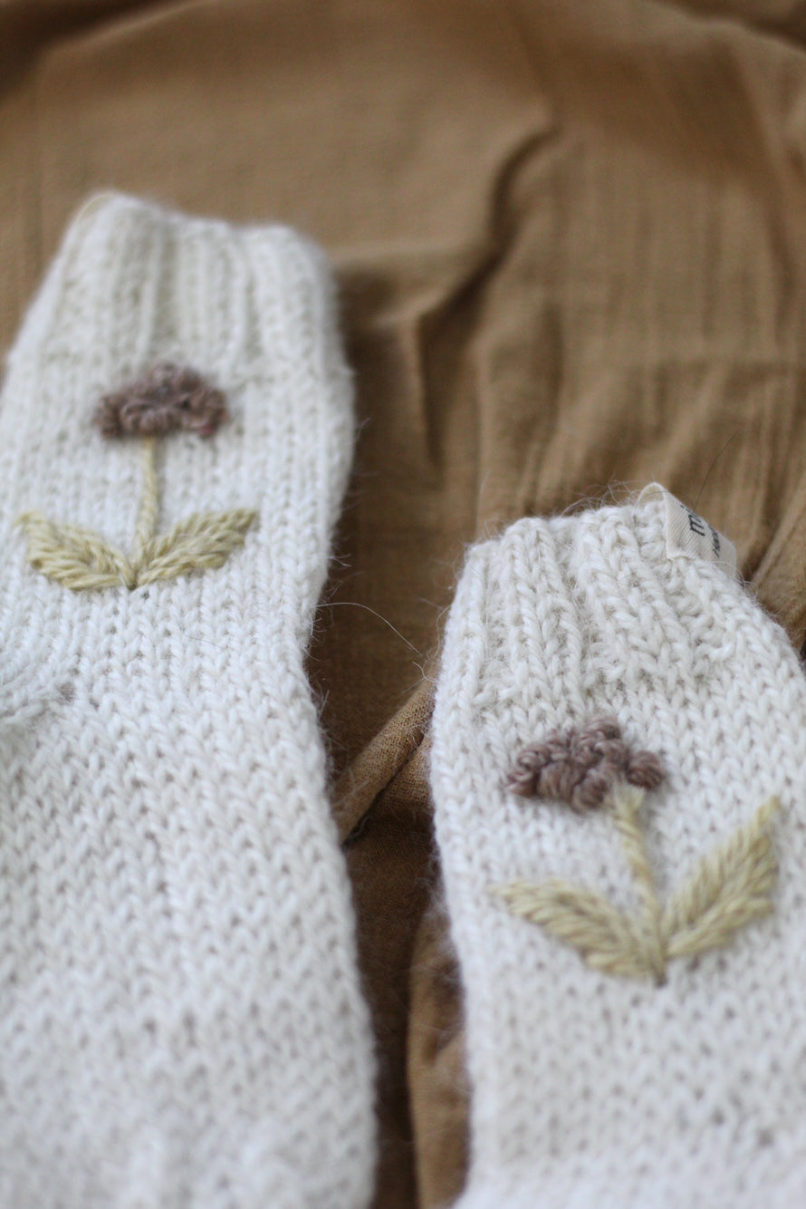 Toddler Socks Natural Hand Embroidered, llama wool, Argentina