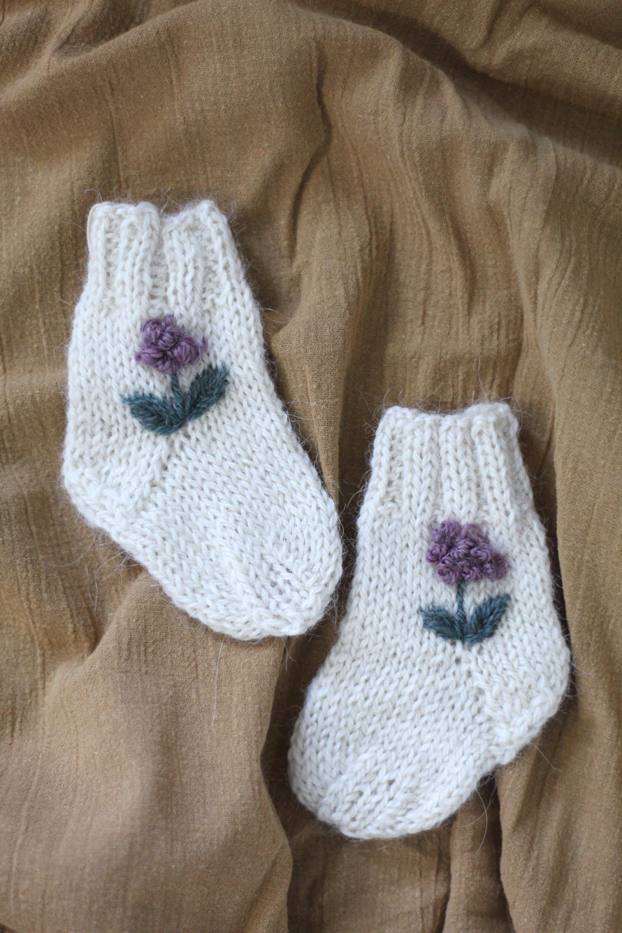 Baby Socks Natural Hand Embroidered, llama wool, Argentina