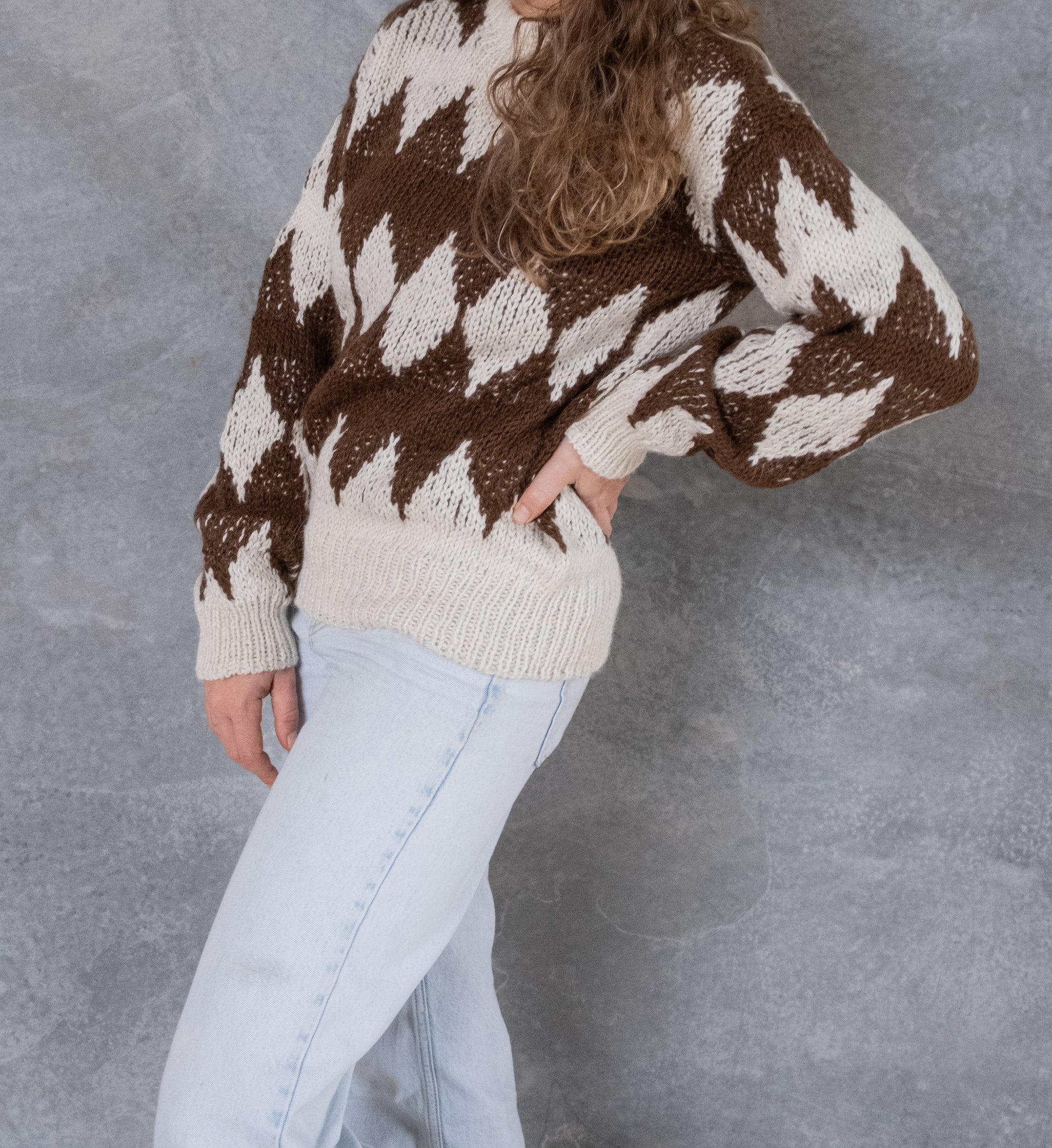 Hand Knitted Chocolate &amp; White Sweater