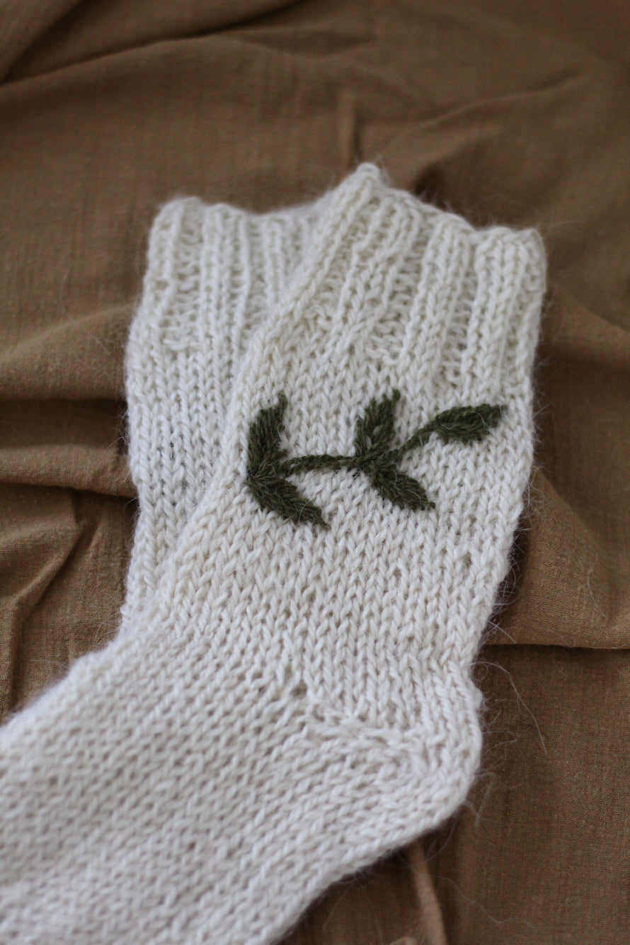 Kids Socks Natural and Chocolate Hand-Embroidered, llama wool, Argentina