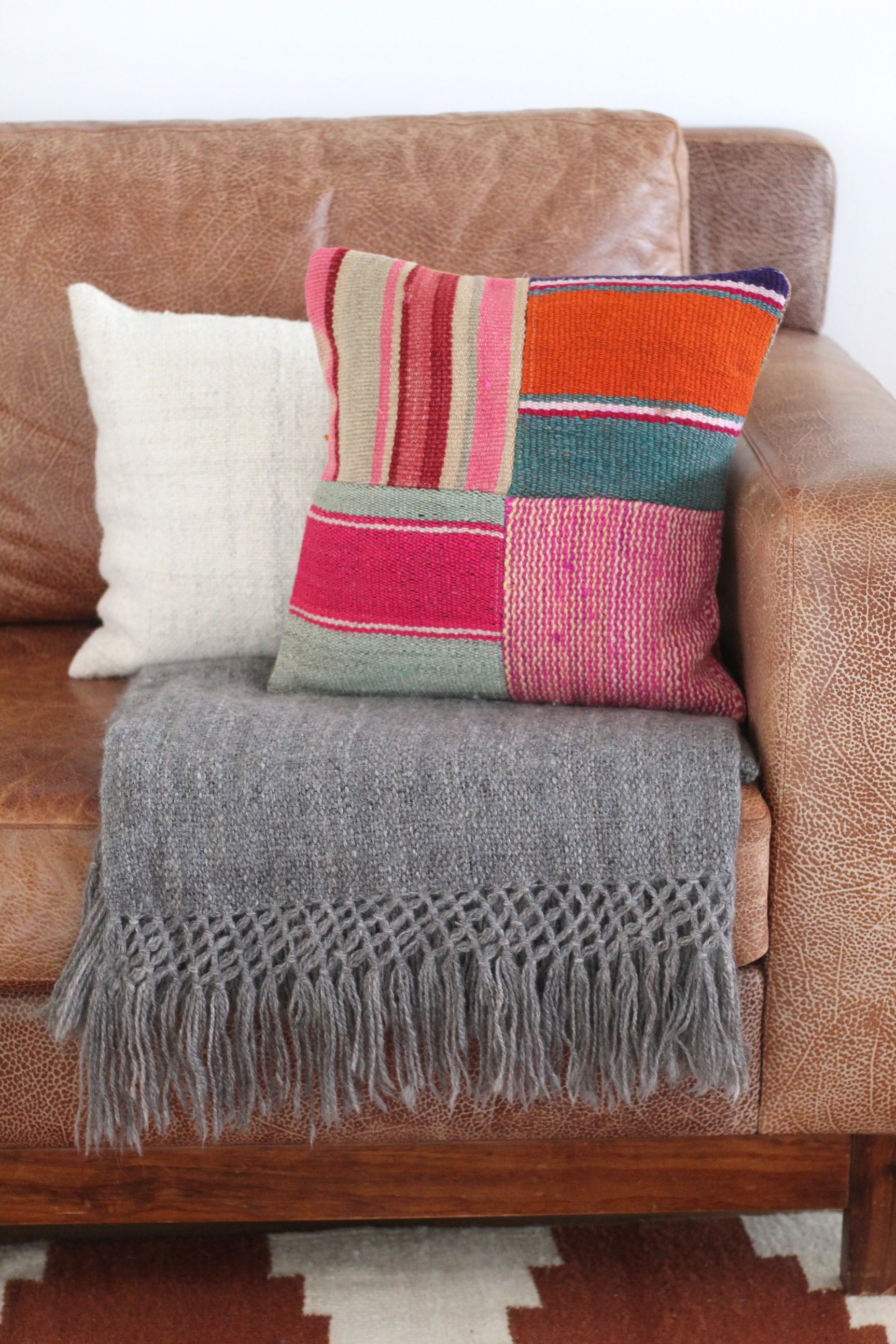 Patchwork Frazada Cushion #012, sheep wool patchwork from Peruvian Andes