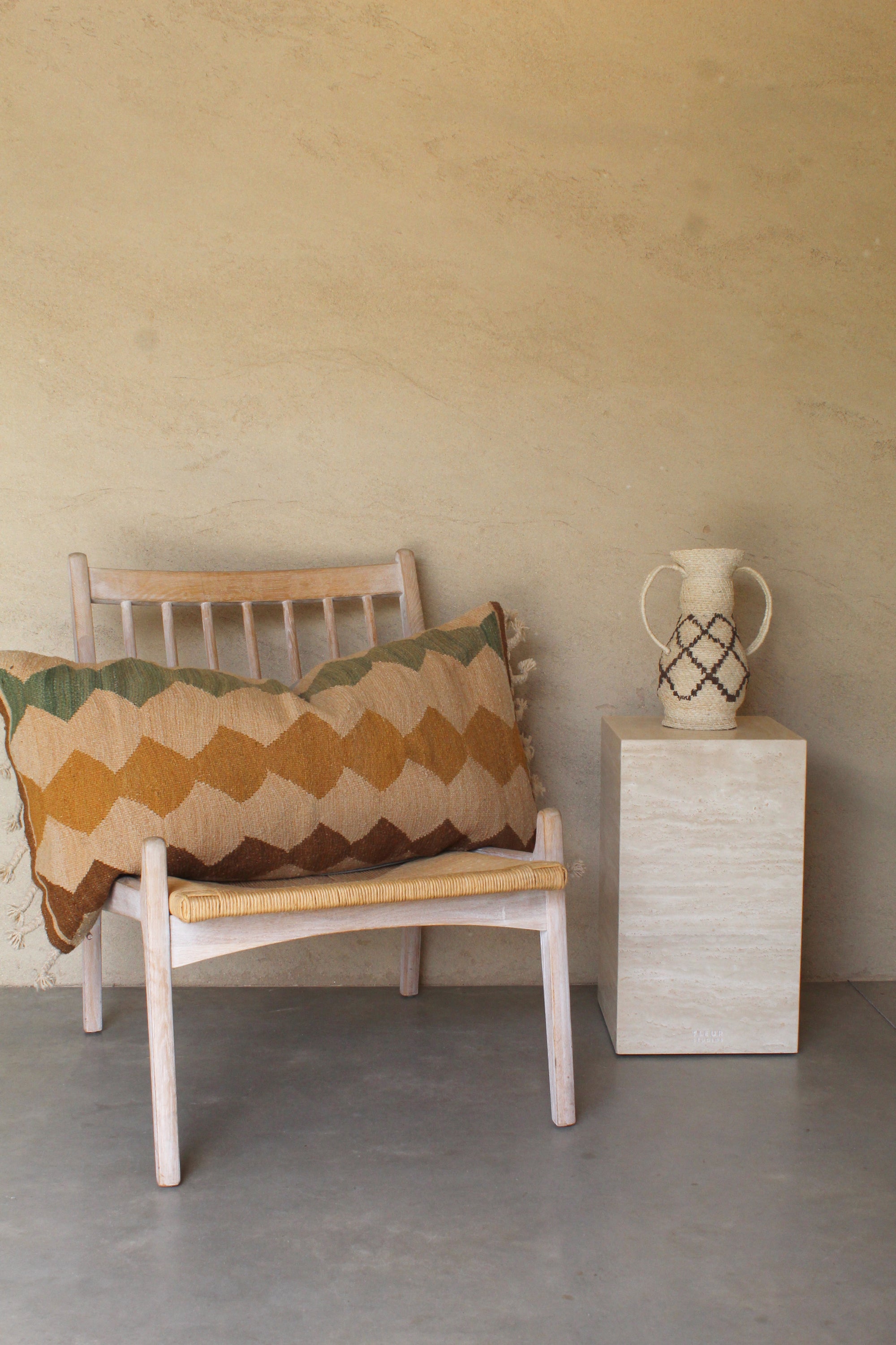 Qom XL Lumbar Cushion #033, handwoven sheep wool by Qom artisans, Argentina
