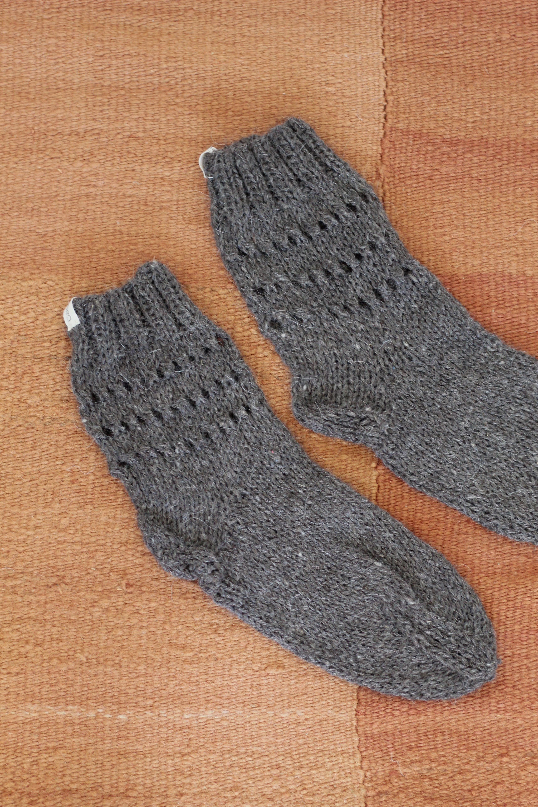 Hand Knitted Socks Dark Grey, llama wool, Argentina