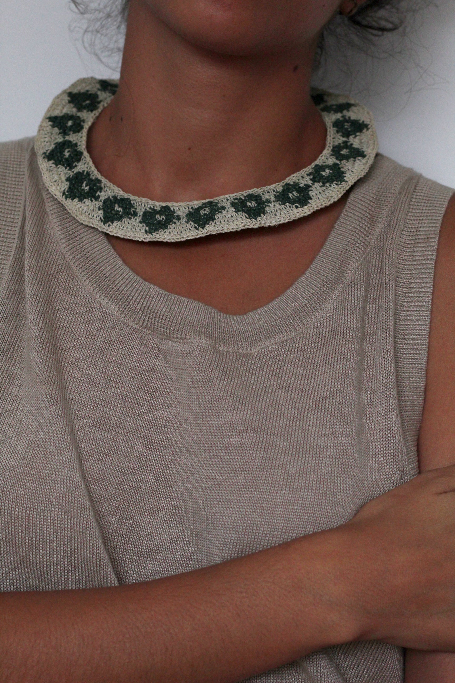 Necklace #0105 Natural and Green, handwoven chaguar by Wichi artisans, Argentina