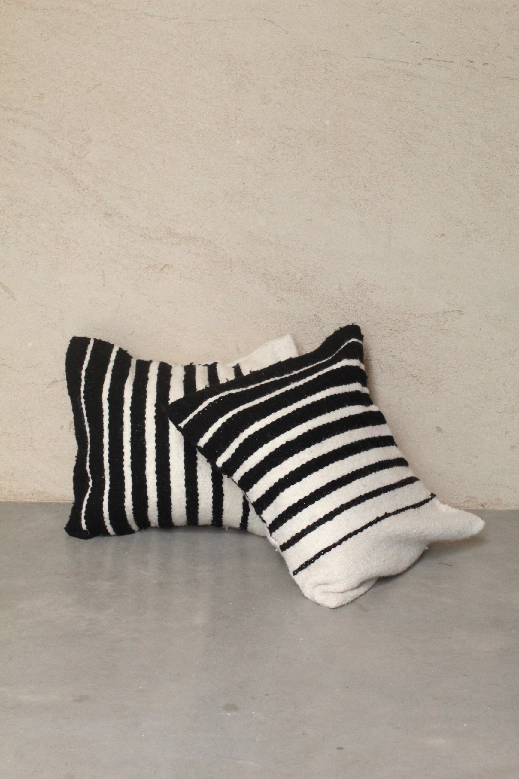 Wool Square Cushion| Stripe Black & Natural