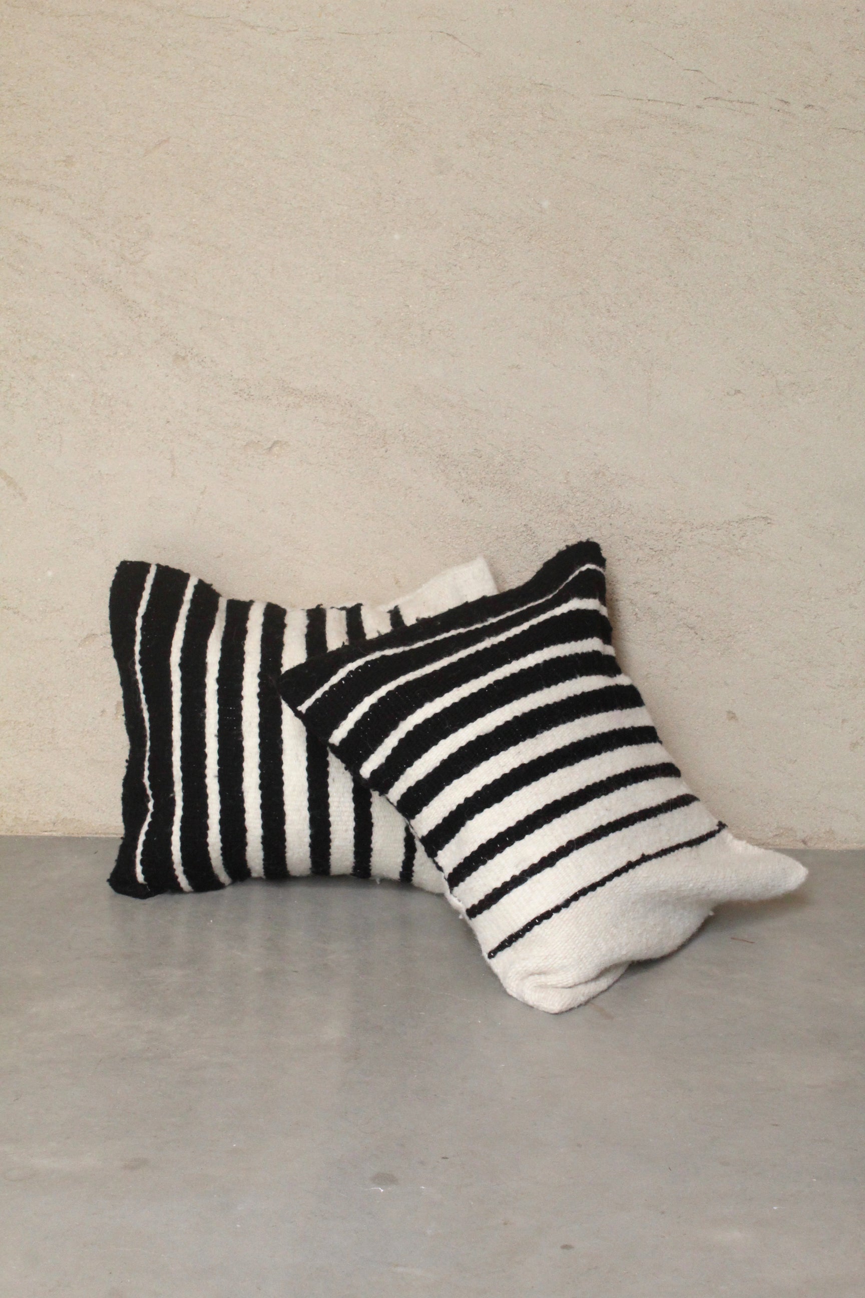 Wool Square Cushion Stripe Black and Natural, handwoven sheep wool, Argentina