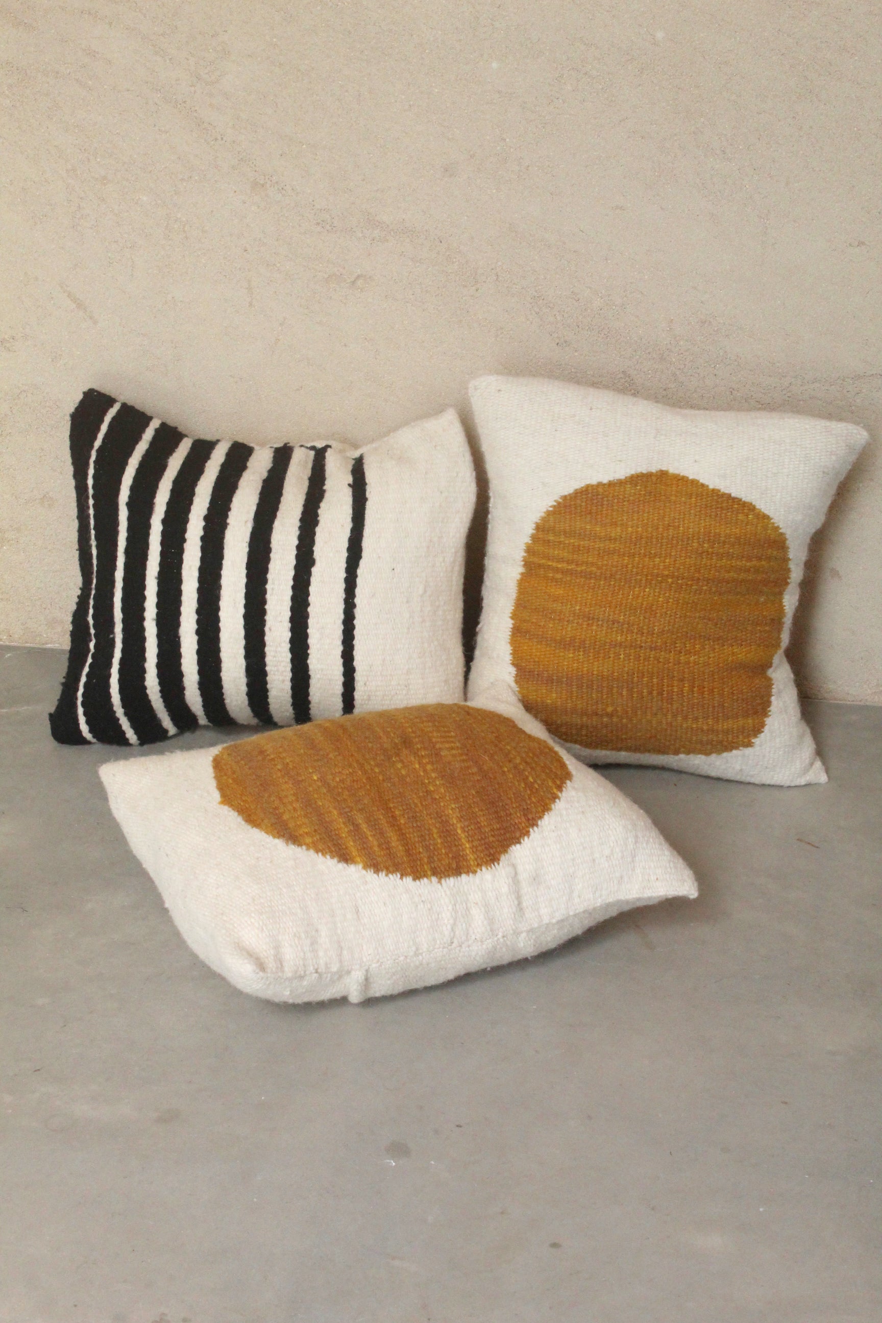 Wool Square Cushion Stripe Black and Natural, handwoven sheep wool, Argentina