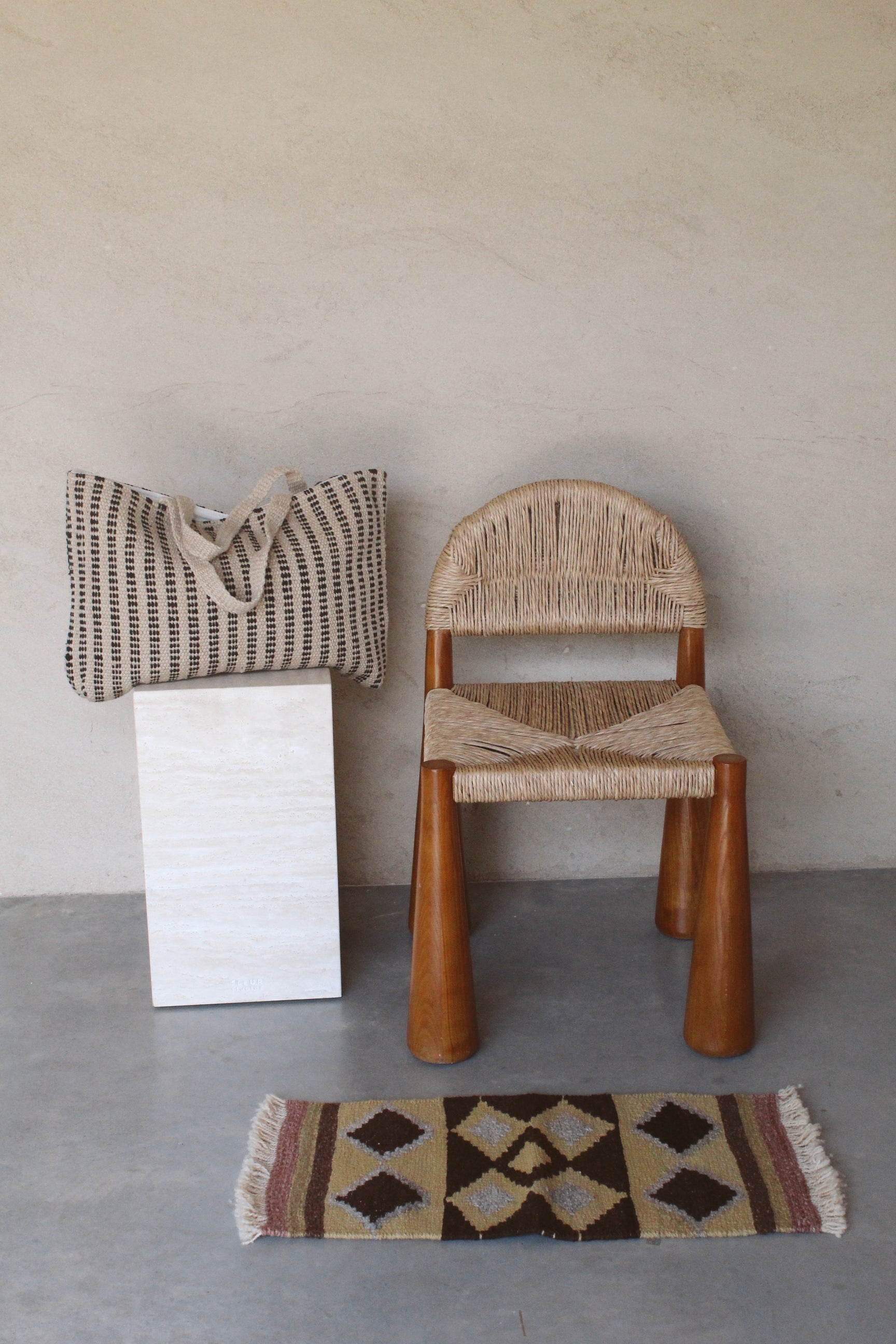 Hand woven XL Stripe Wool Bag | Beige &amp; Black