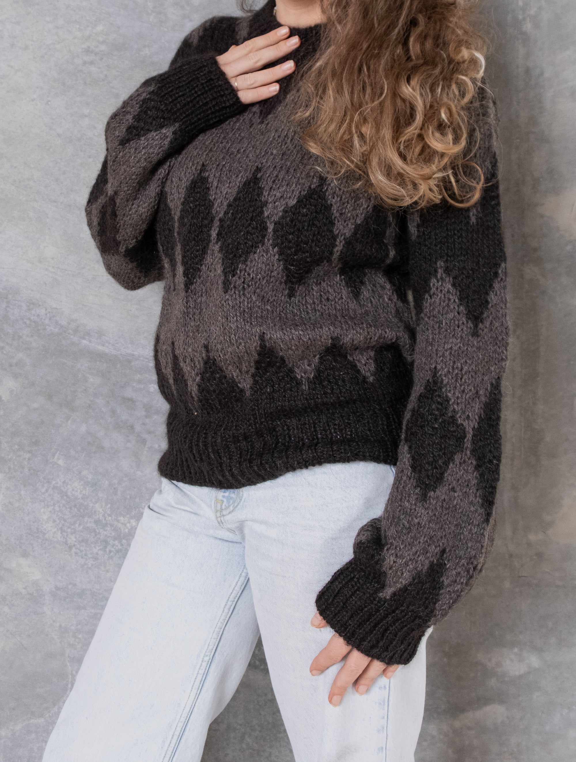Hand Knitted Grey &amp; Black Sweater