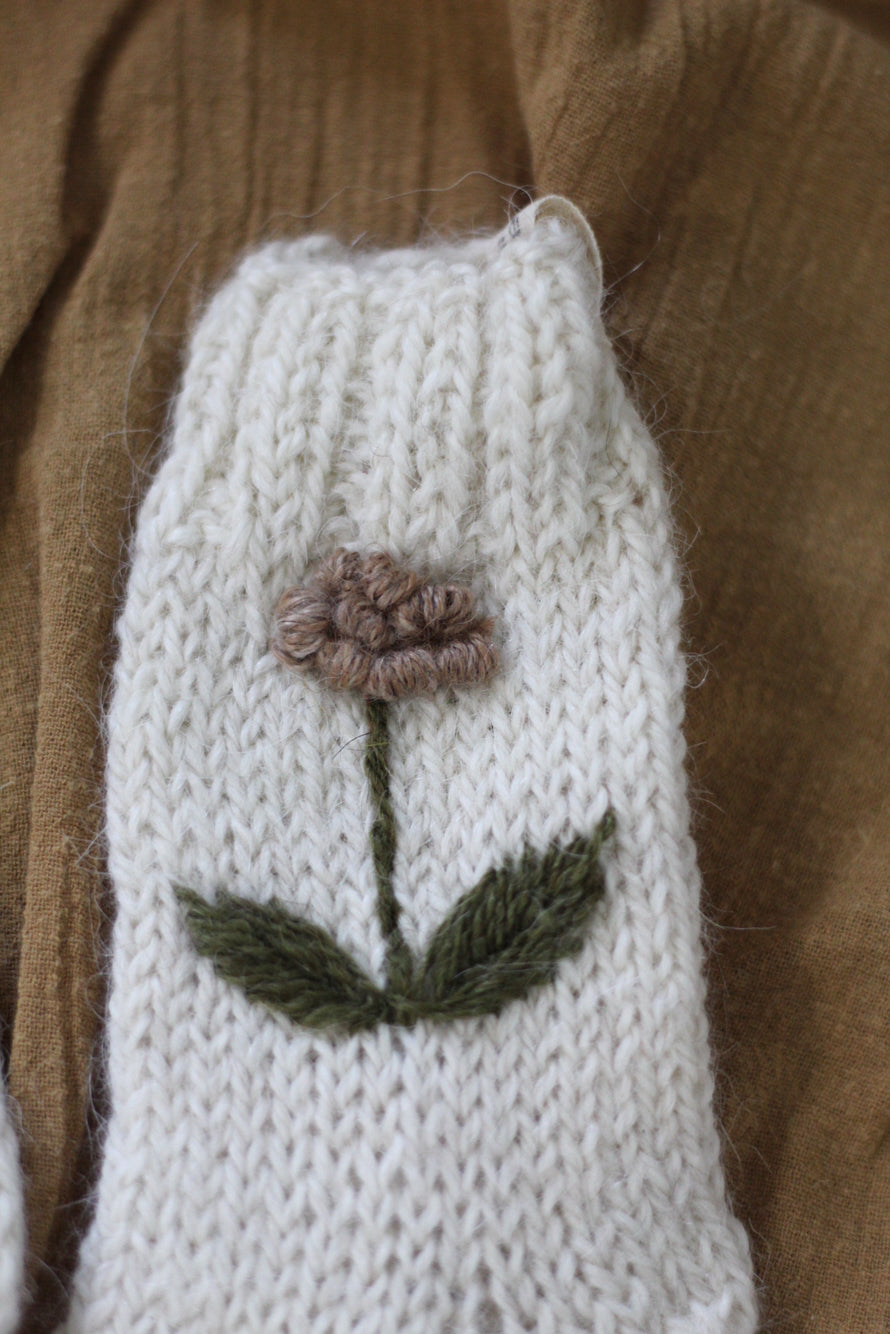 Toddler Socks Natural Hand Embroidered, llama wool, Argentina