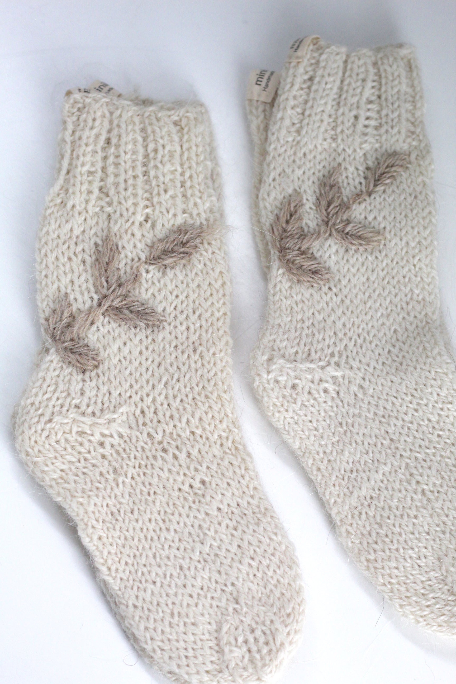 Kids Socks Natural and Latte Hand-Embroidered, llama wool, Argentina