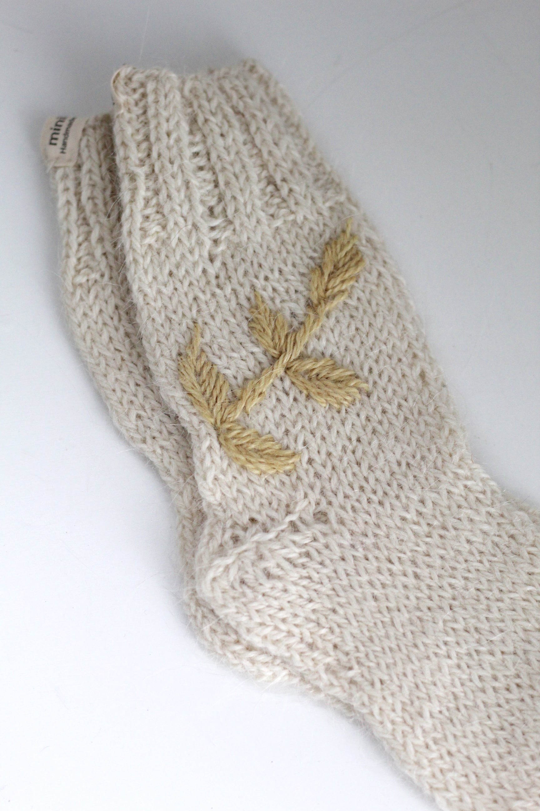Kids Socks Natural and Sand Hand Embroidered, llama wool, Argentina