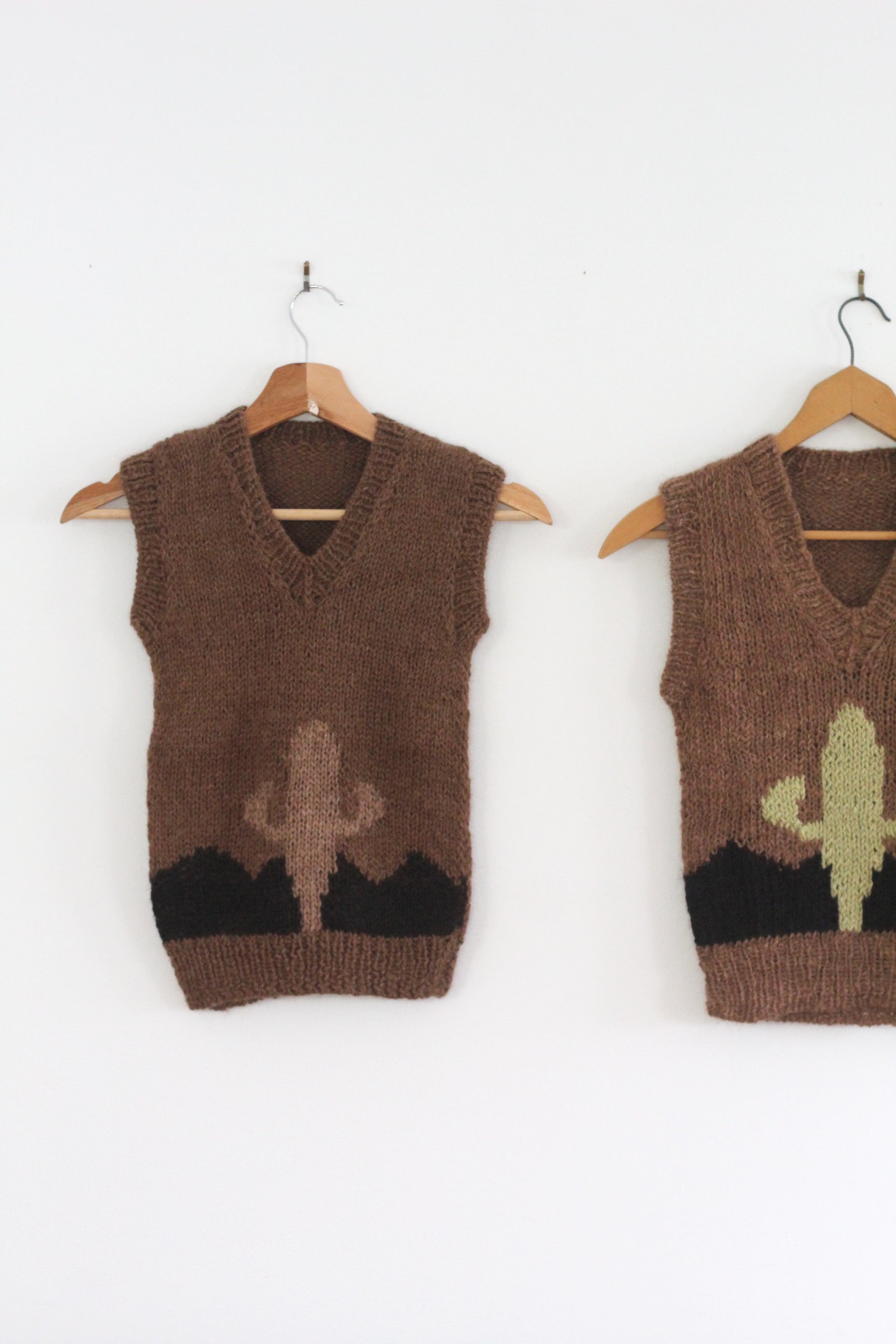 Hand Knitted Mocha Cactus Vest, llama wool, Argentina