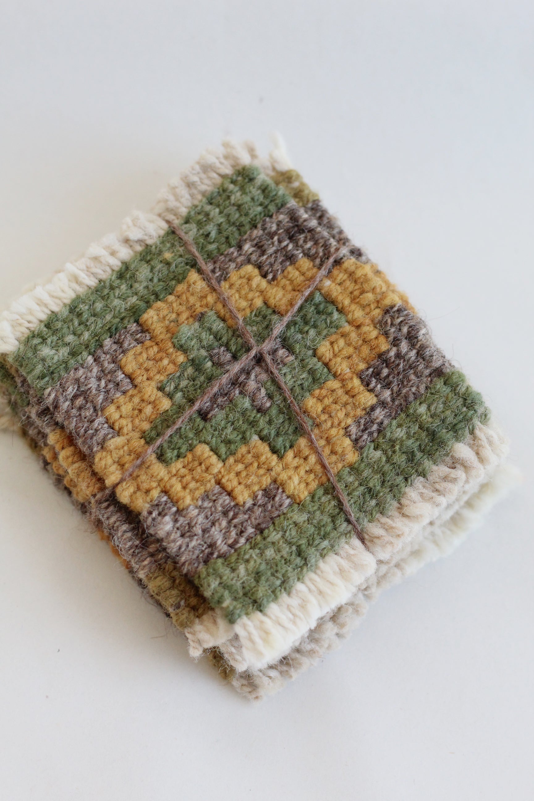 Qom Coasters Set of Six, hand-loomed sheep wool by Qom artisans, Argentina