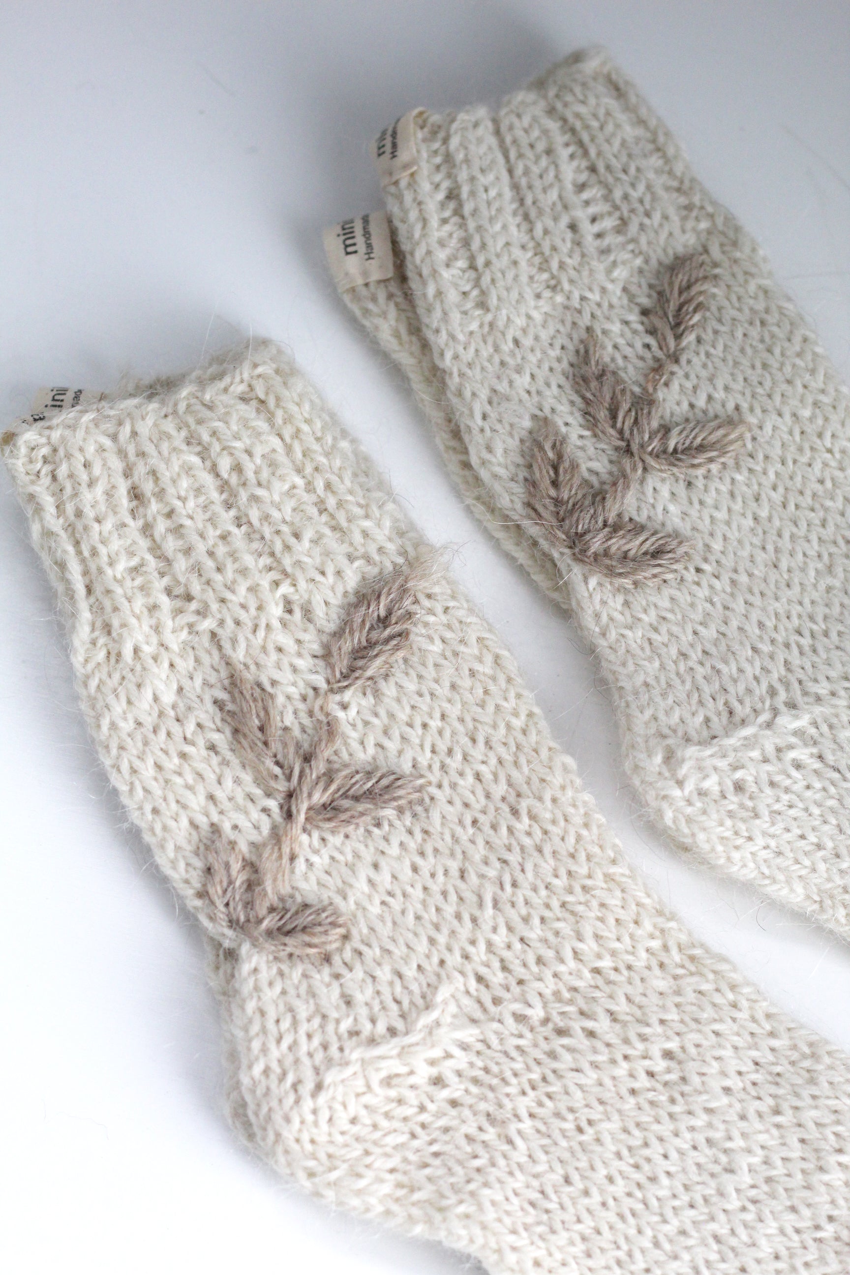 Kids Socks Natural and Latte Hand-Embroidered, llama wool, Argentina