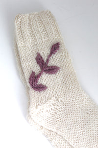 Kids socks | Natural & Lila | Hand-embroidered
