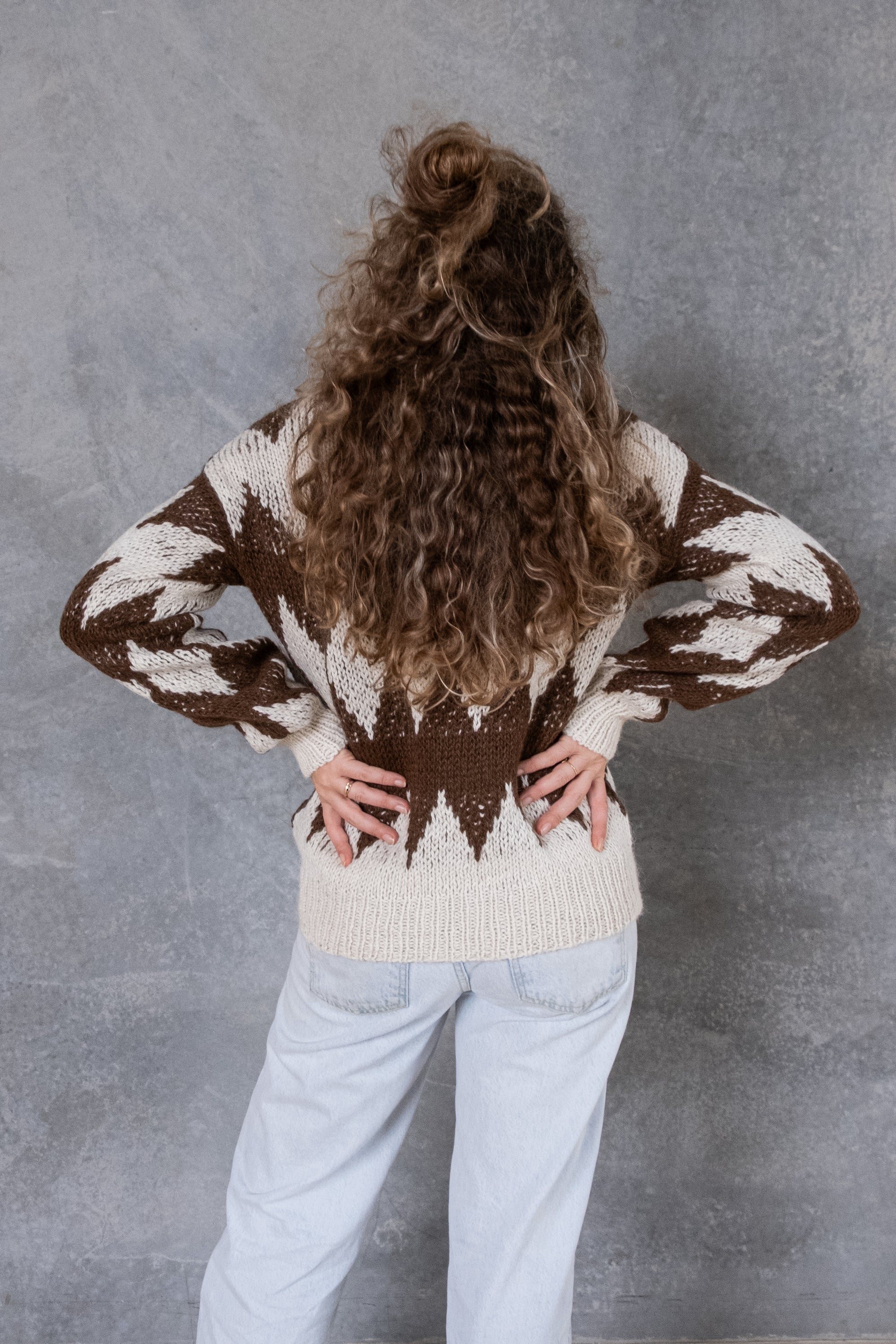 Hand Knitted Chocolate &amp; White Sweater