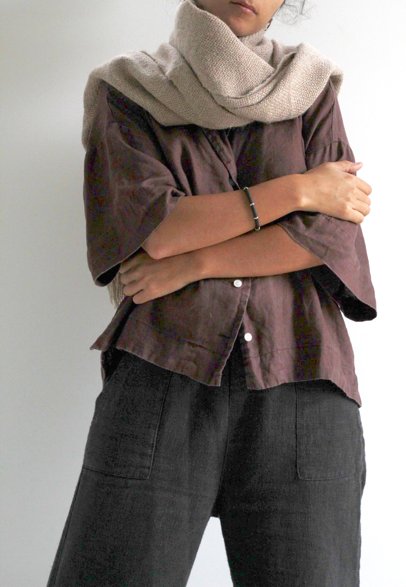 Llama Wool Oversized Scarf Latte, hand-loomed Andean llama wool, Argentina