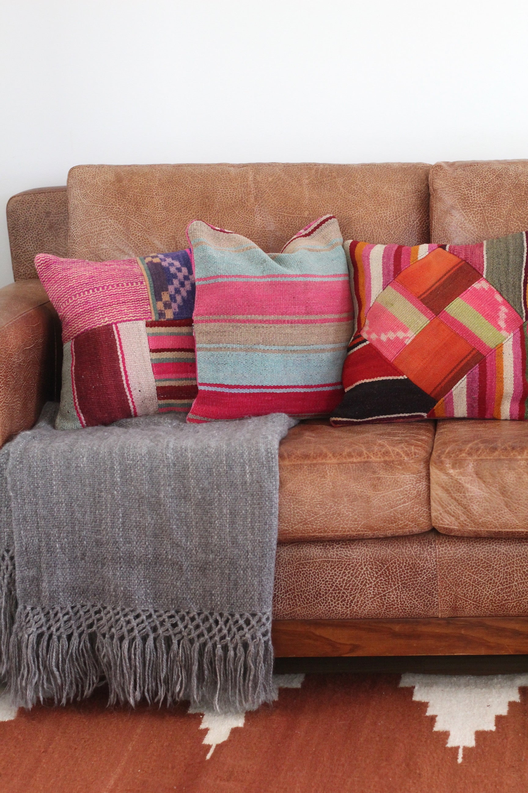 Patchwork Frazada Cushion #008, sheep wool patchwork from Peruvian Andes